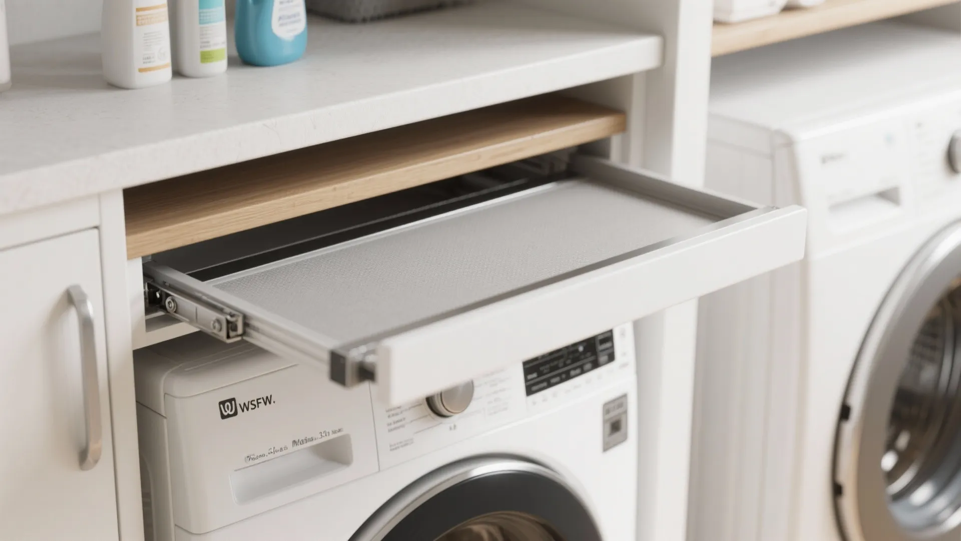 1. Stack, fold, hide: Vertical laundry with a folding shelf