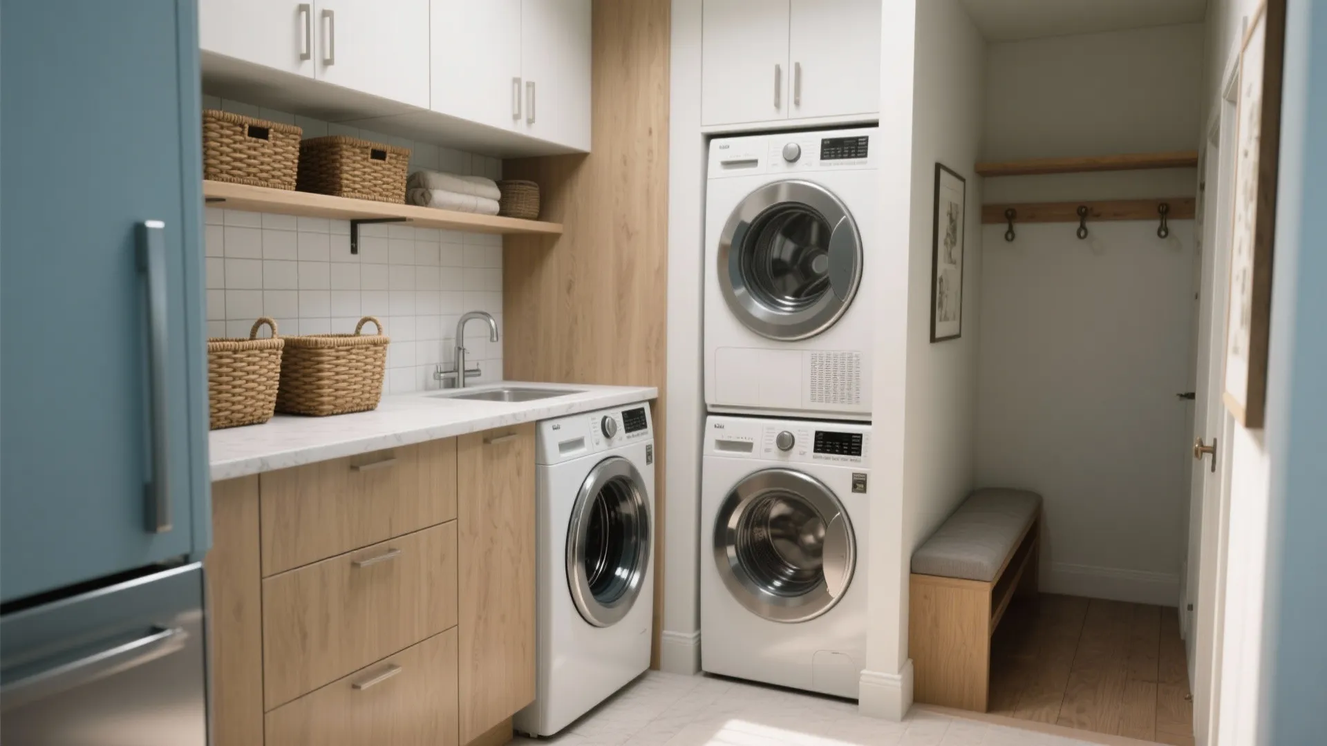 Stackable Washer Dryer Laundry Room Ideas — 5 Tips: Creative, space-saving laundry room ideas for stackable washer and dryer setups