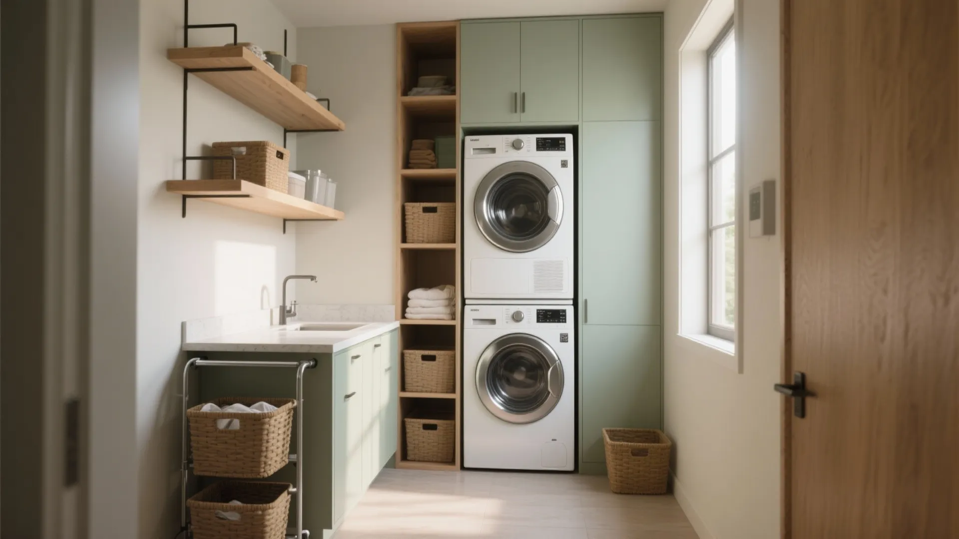 Stacked Washer and Dryer Ideas: 5 Small-Space Solutions: Practical, stylish and space-smart stacked washer and dryer laundry room ideas I use in small-home projects