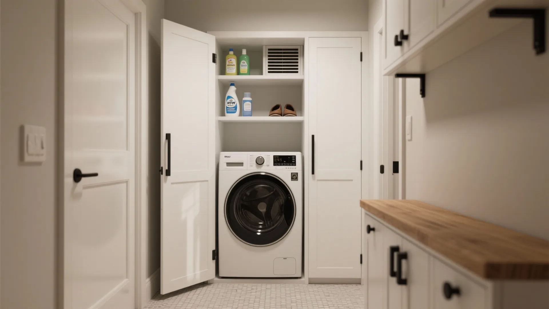 1. Stack and conceal: vertical laundry closet in the entry