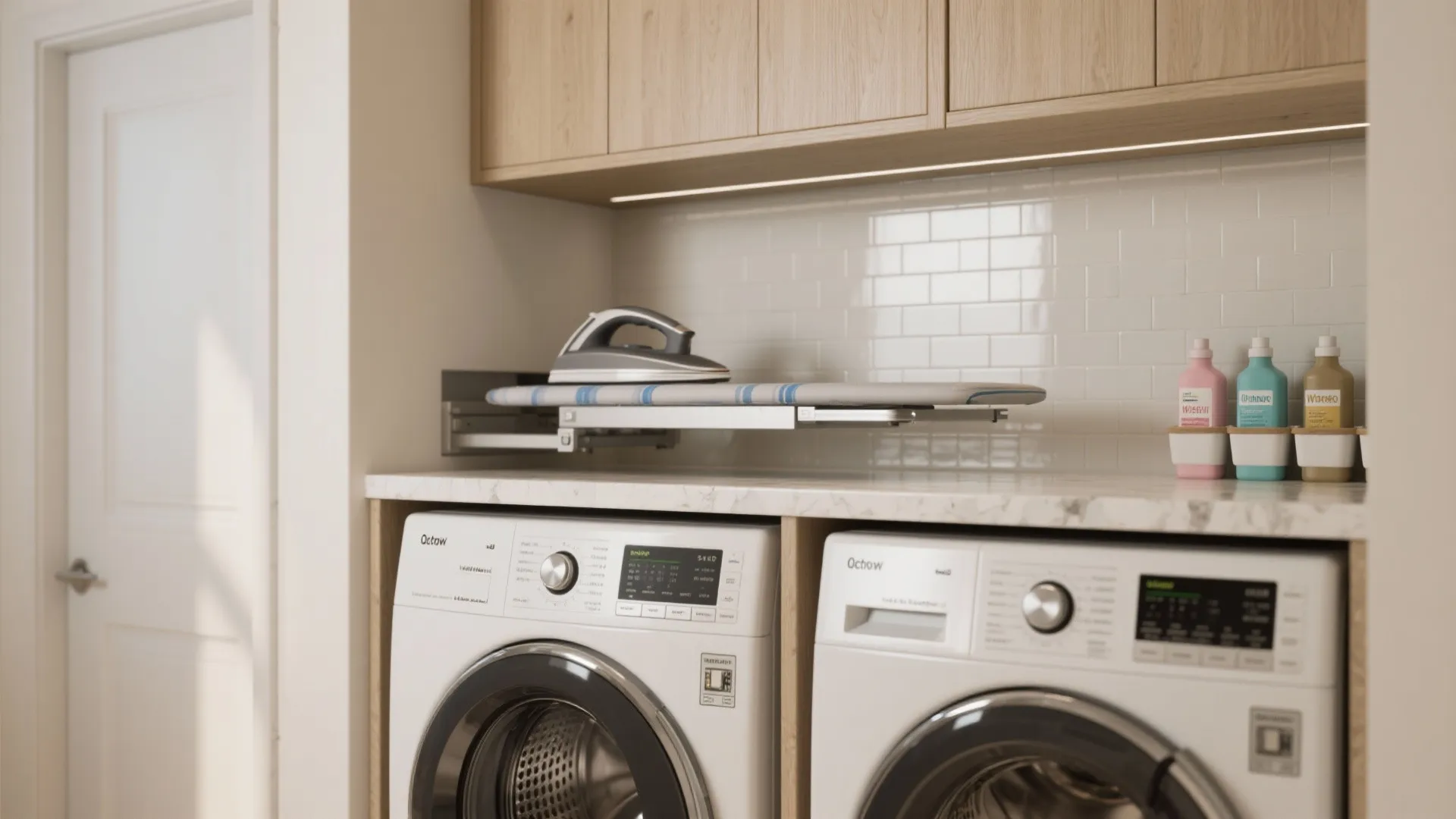 2. Stack and store: tall cabinets and stacked machines