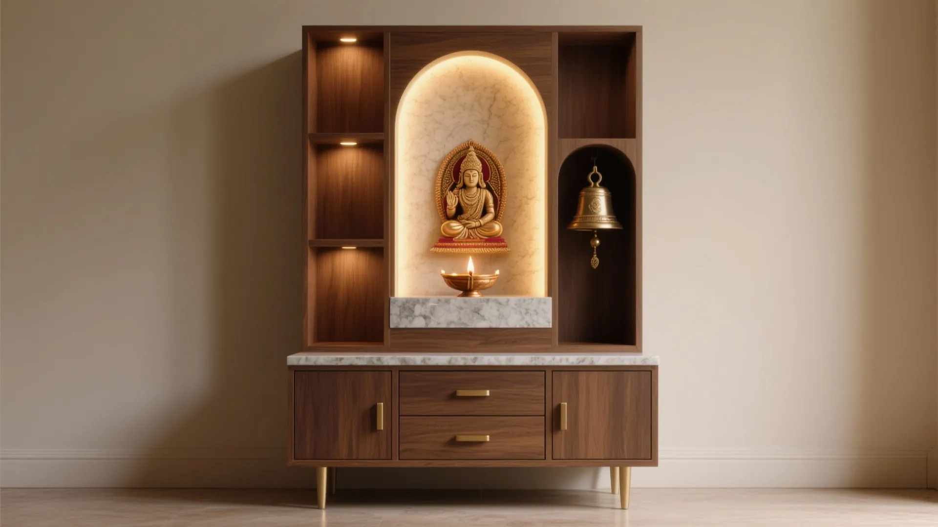 1) Stacked niches with concealed storage