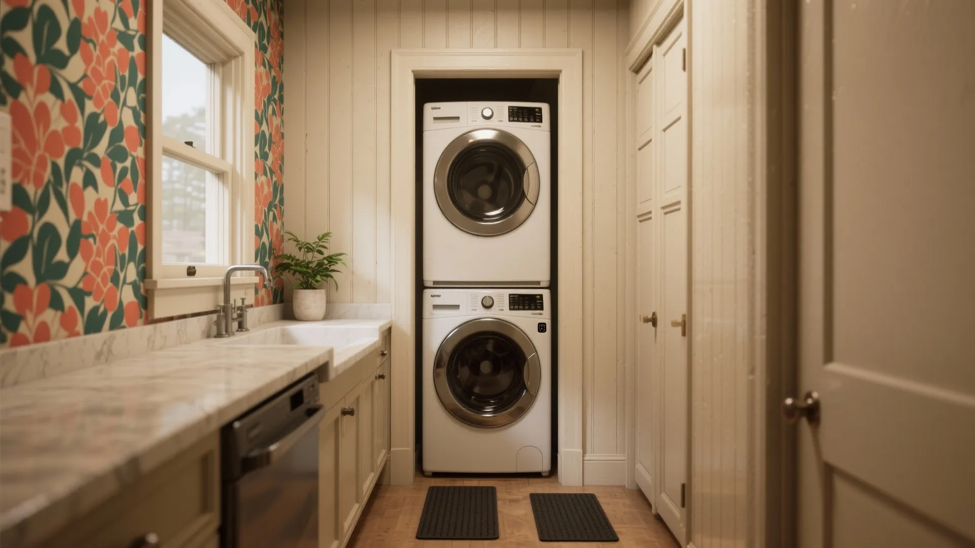 2. Stacked Washer/Dryer in a Narrow Nook