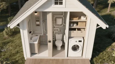 Compact Outdoor Laundry & Bathroom Shed Design