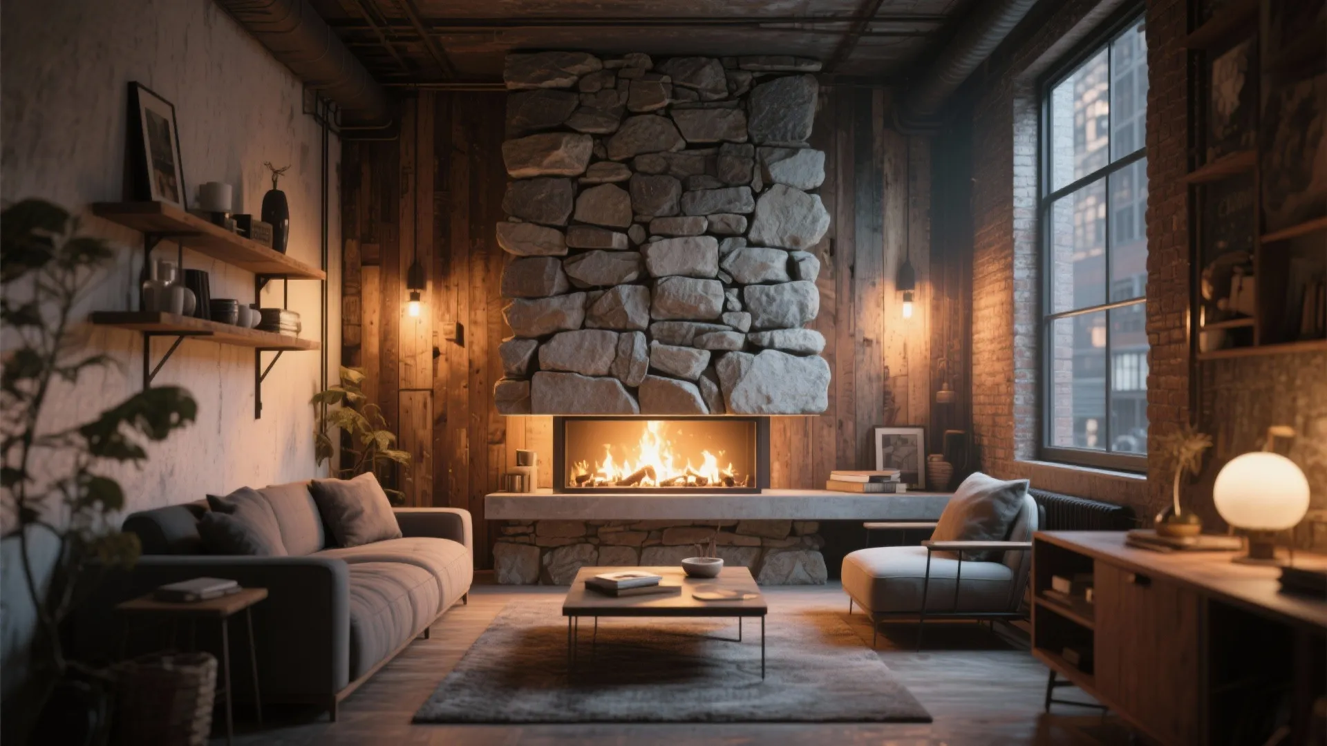 Stacked Stone fireplace Surround