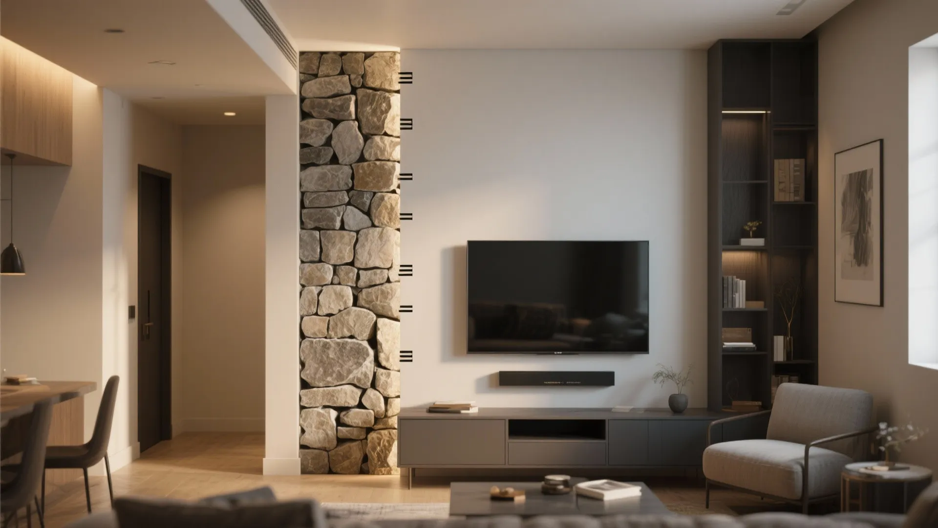 3. Accent strip with stacked stone — small but bold