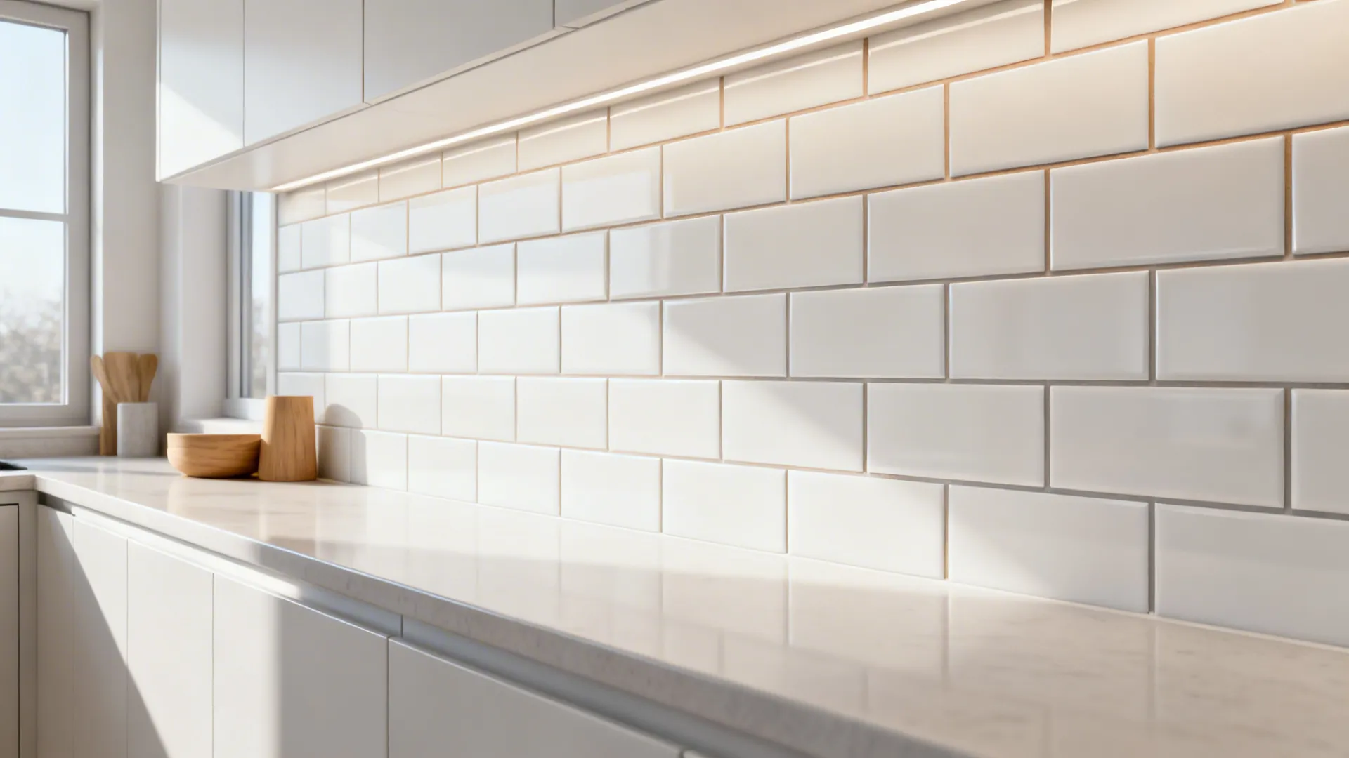 Minimalist backsplash with stacked subway tiles