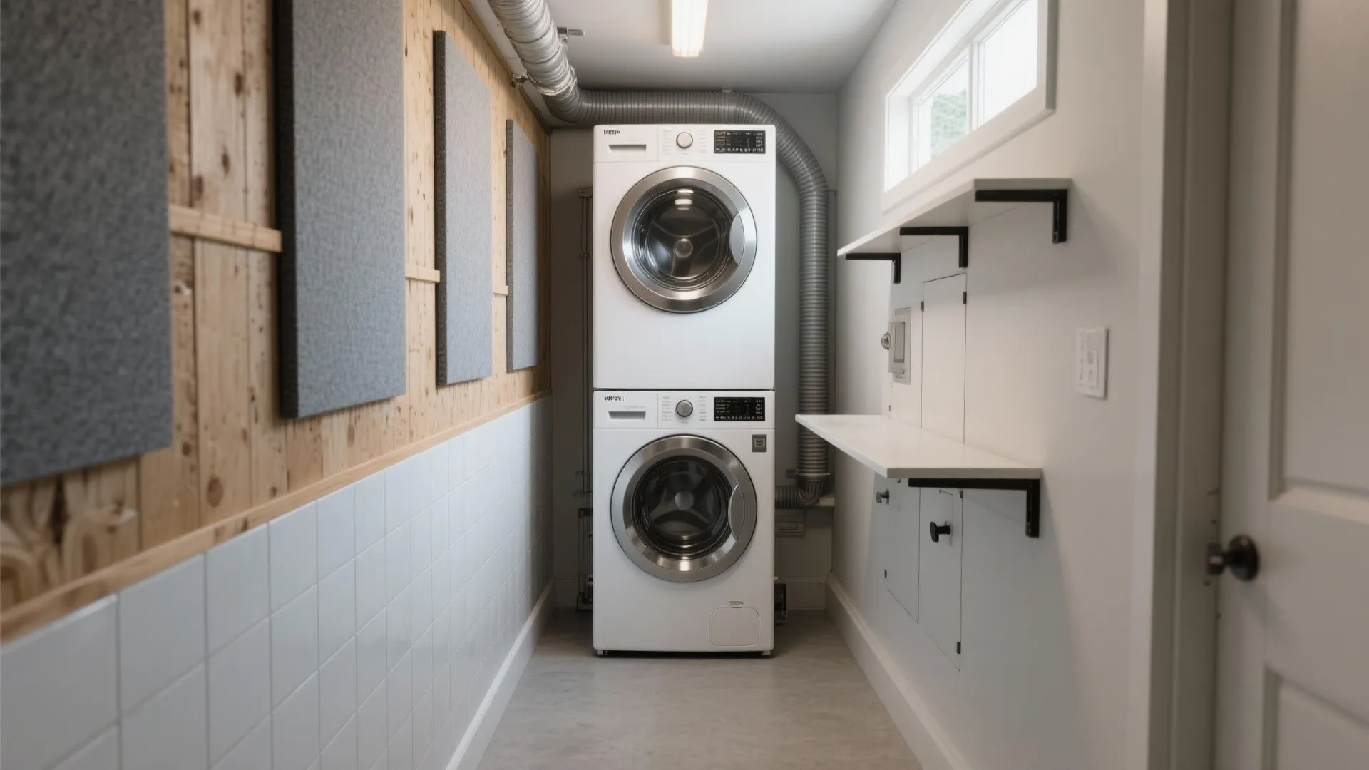 1. Vertical stacking with pull-out laundry towers