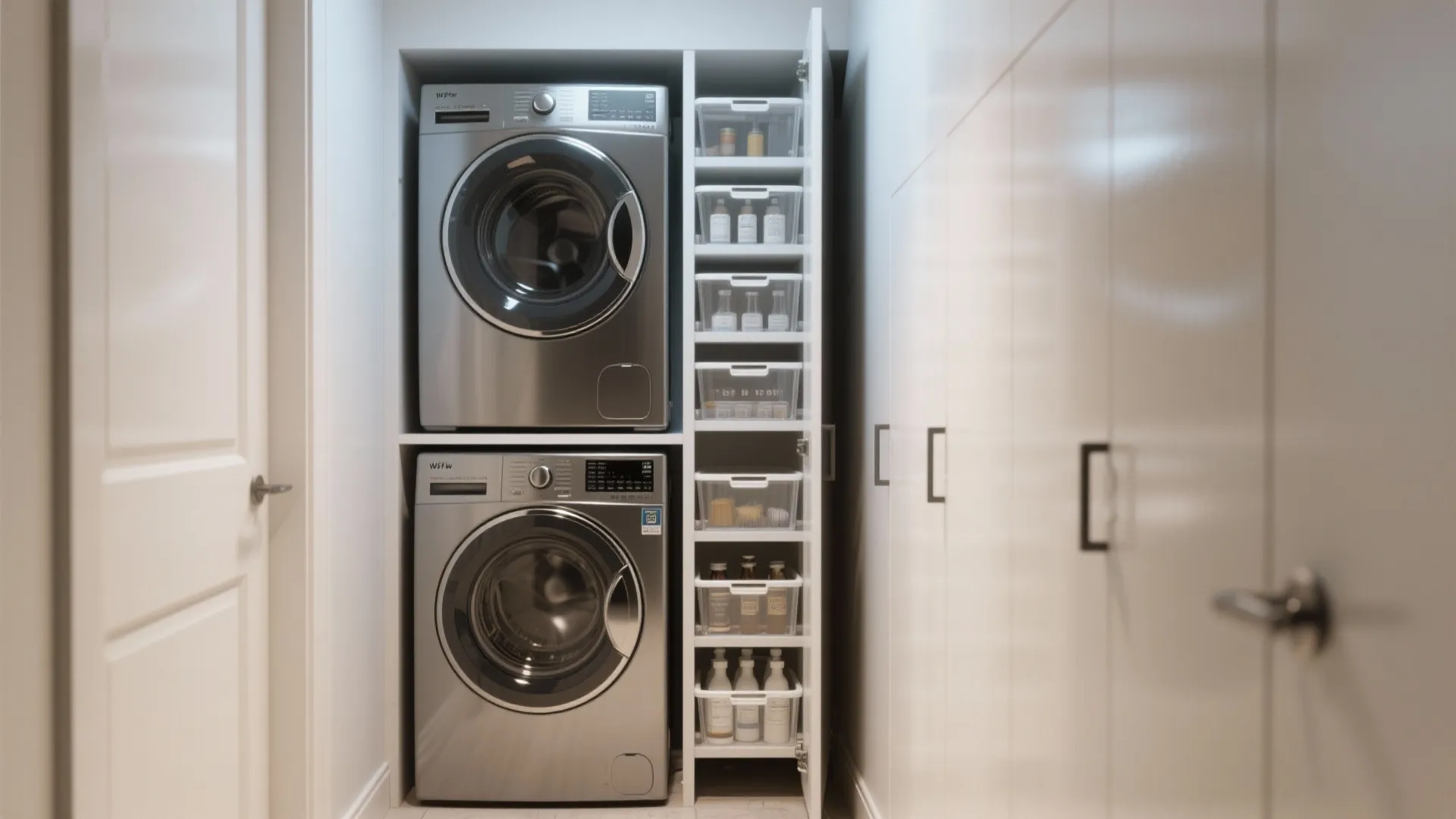 Stacked Washer-Dryer with Pull-Out Storage