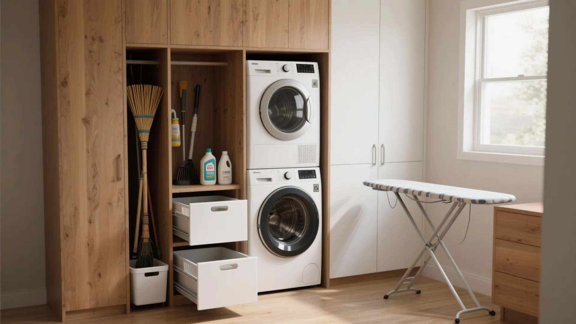 1. Stackable Washer + Tall Cabinetry
