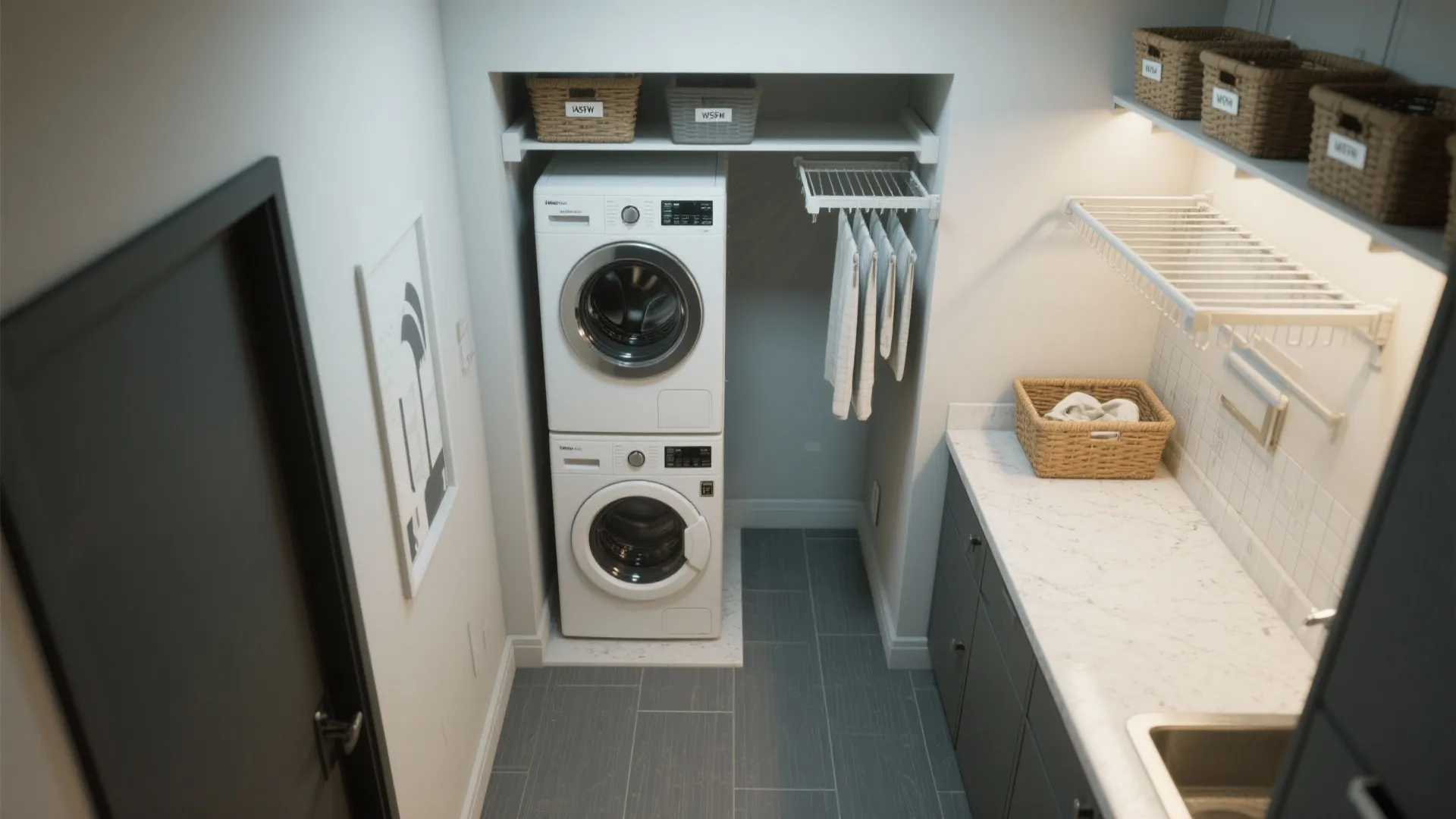 2. Stackable washer + drop-down drying