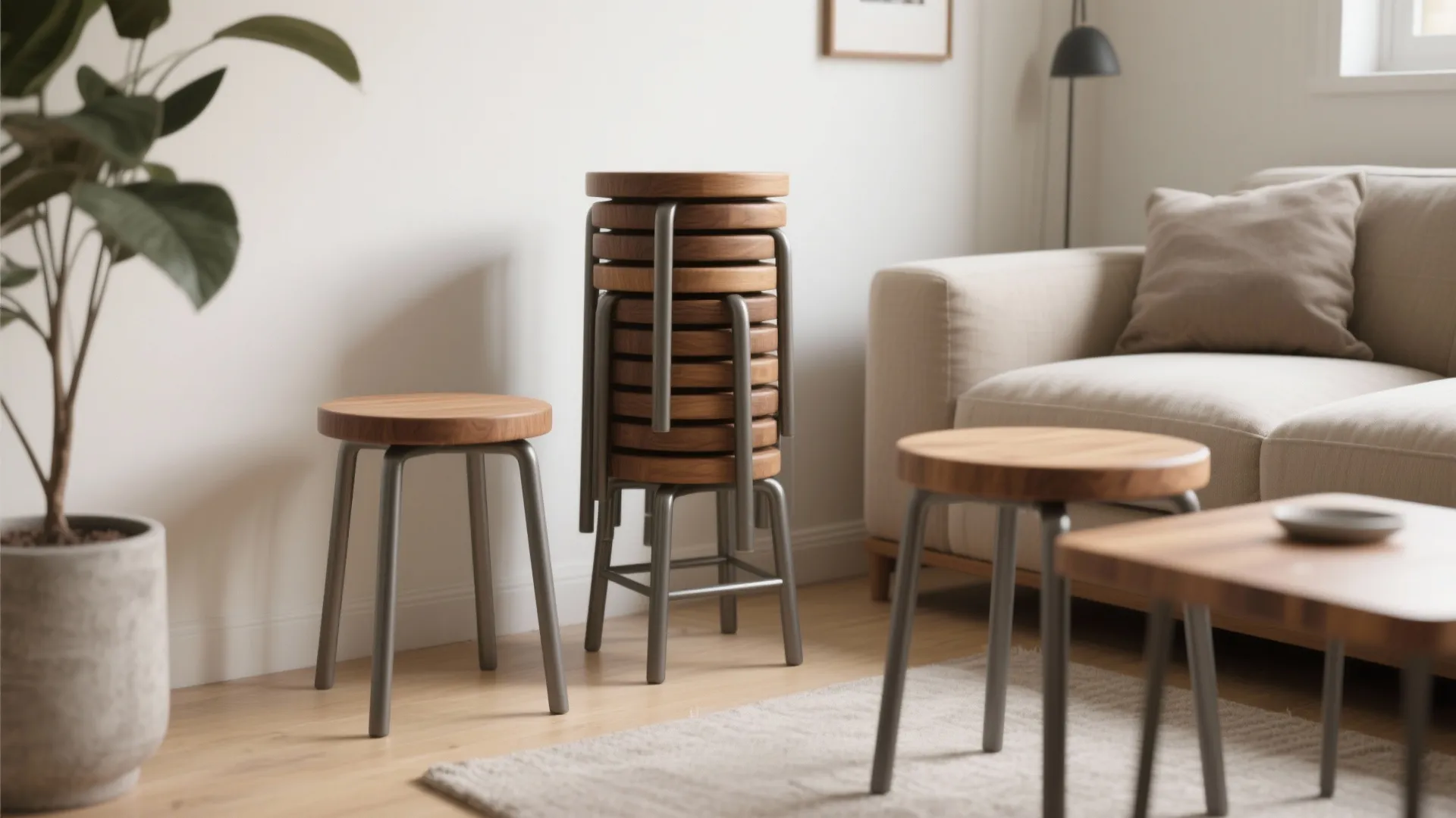 3. Stacking stools that moonlight as side tables