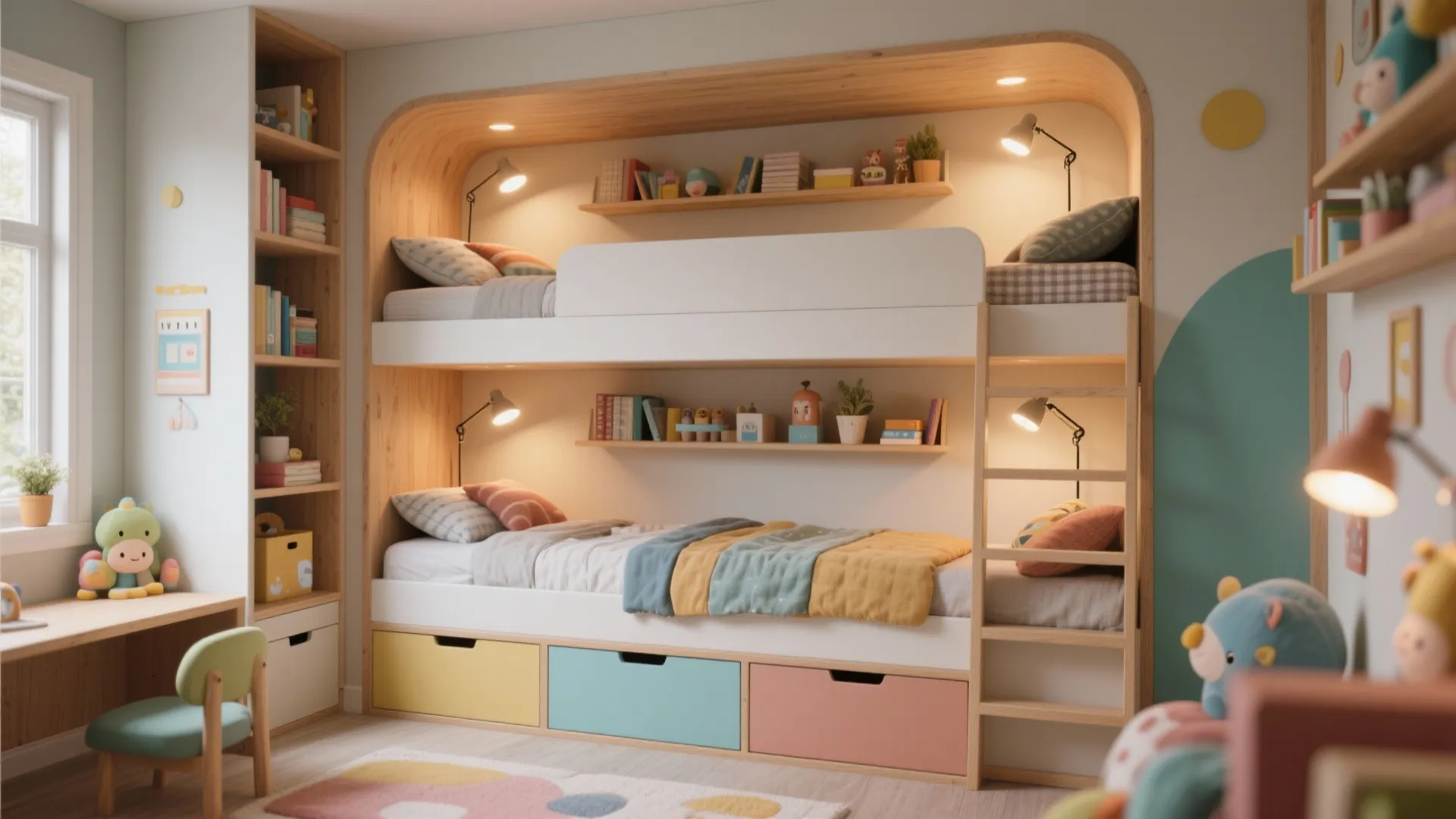 4. Bunk bed with staggered layout for extra storage