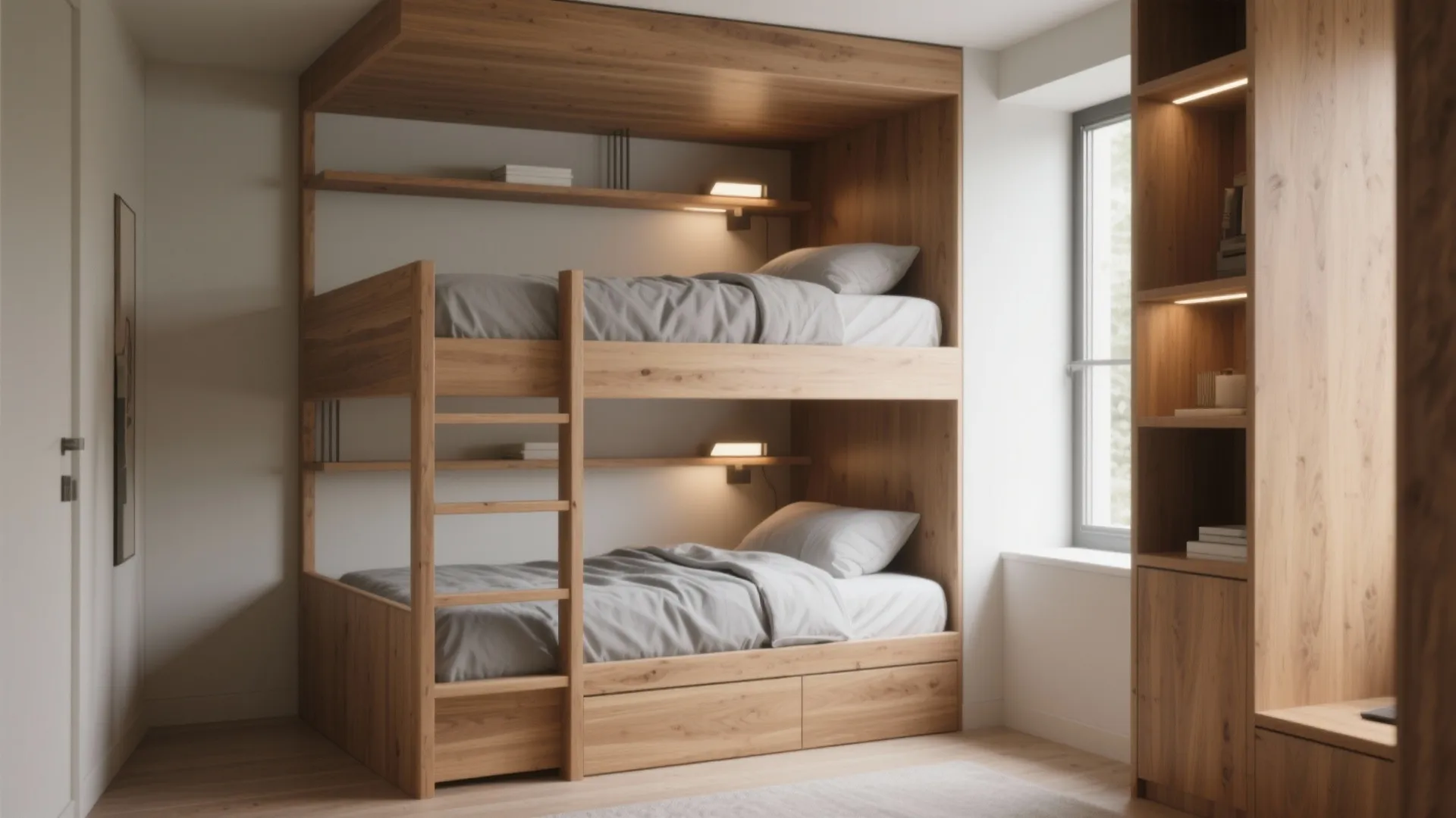1. Bunk with staggered beds for headroom and privacy
