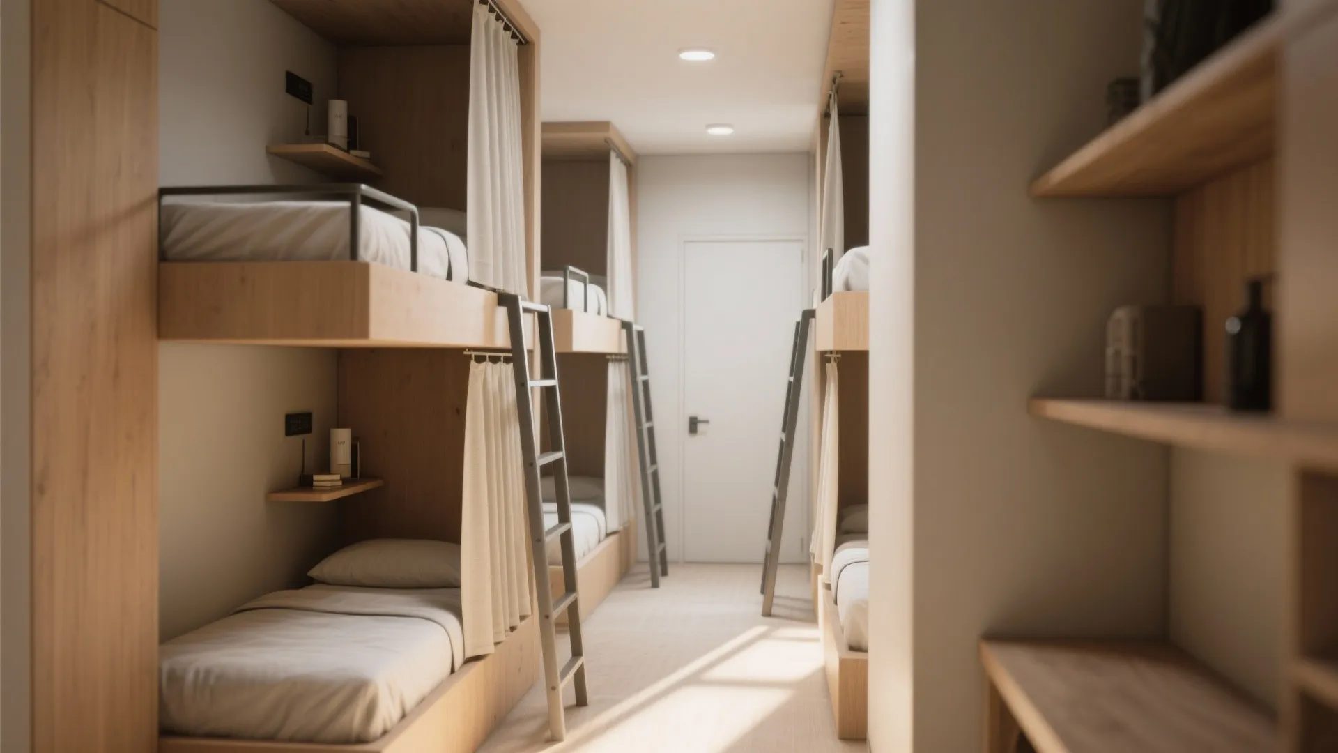 2. Staggered bunks for privacy and flow