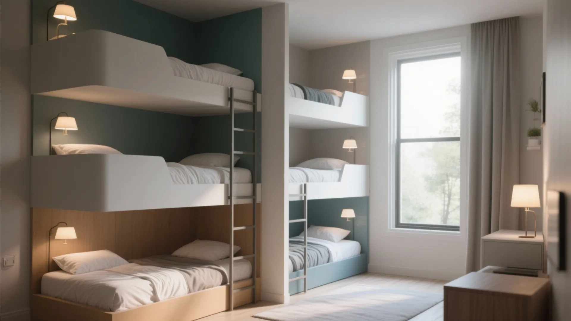 4. Staggered bunks for privacy and better light