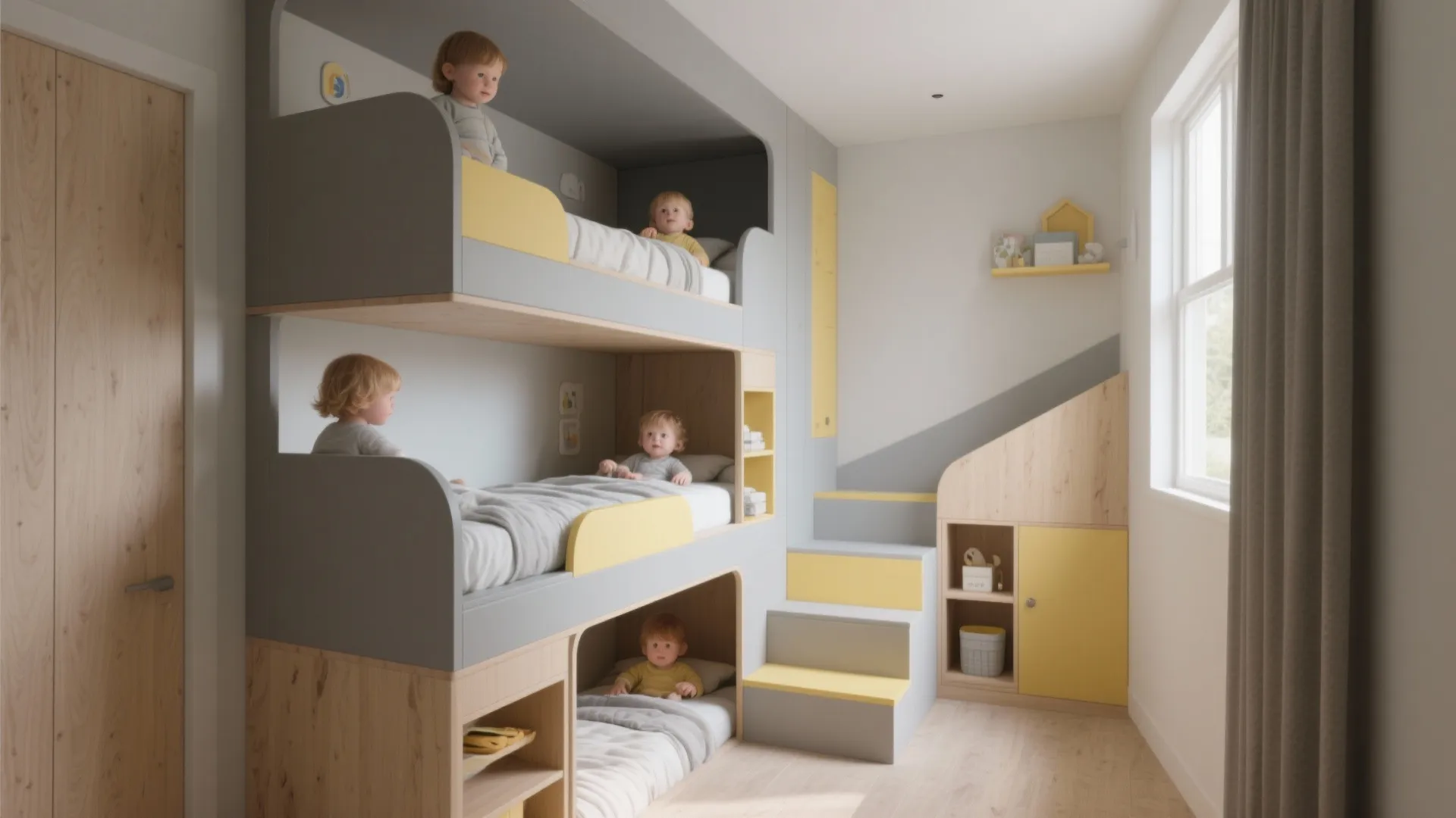 3. Staggered bunks for visual openness