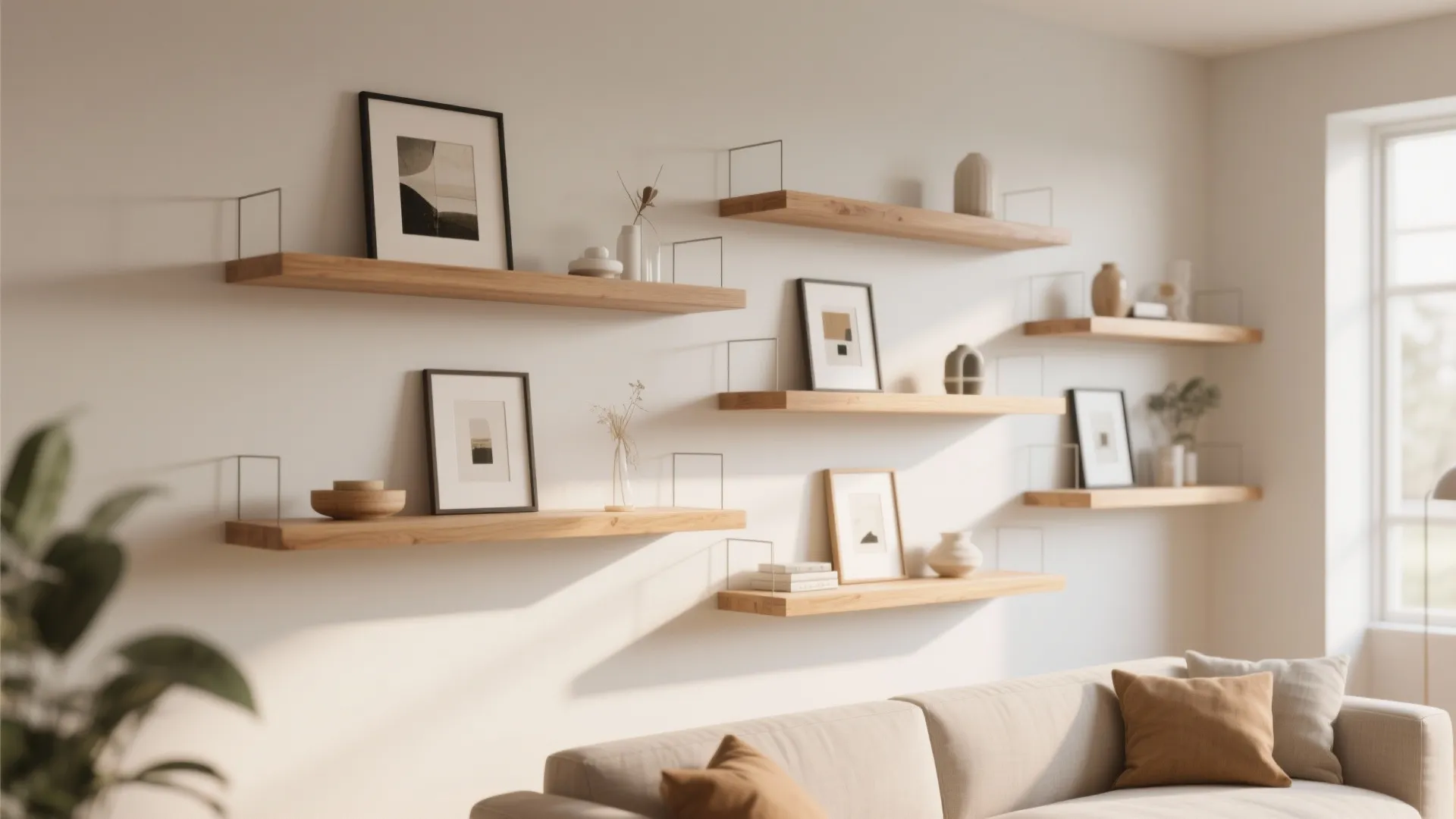 1. Floating Shelves in Staggered Heights