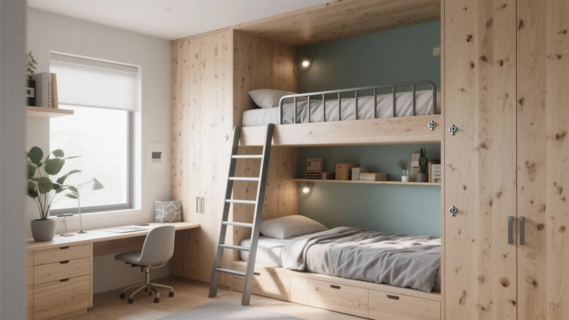 5. Bunk-adjacent solution: staggered lofts for mixed use