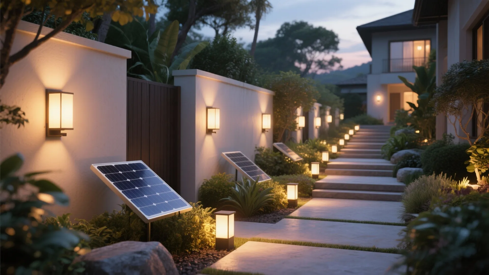 3. Create a layered pathway with staggered fixtures