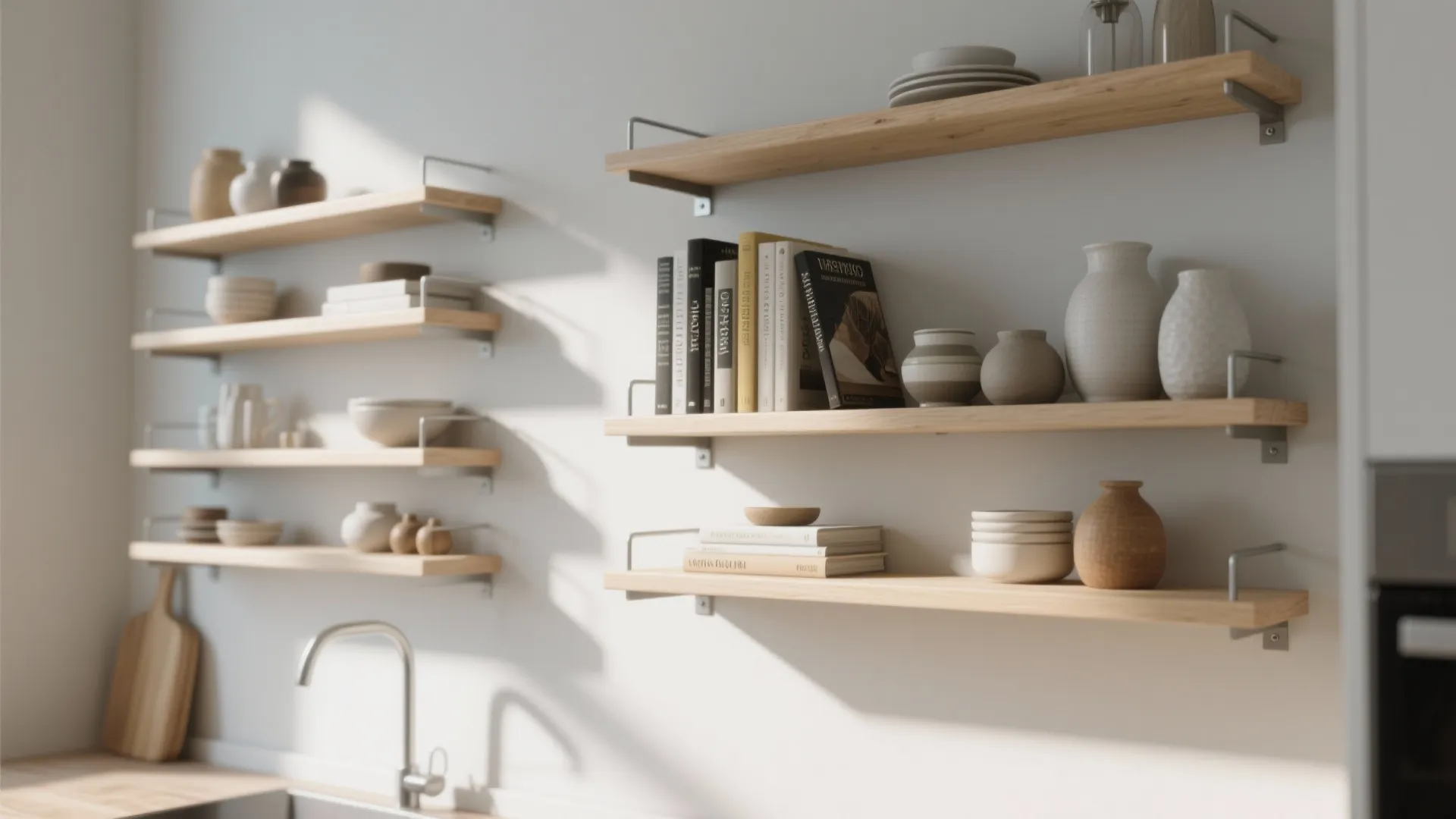 3. Staggered display shelves for personality