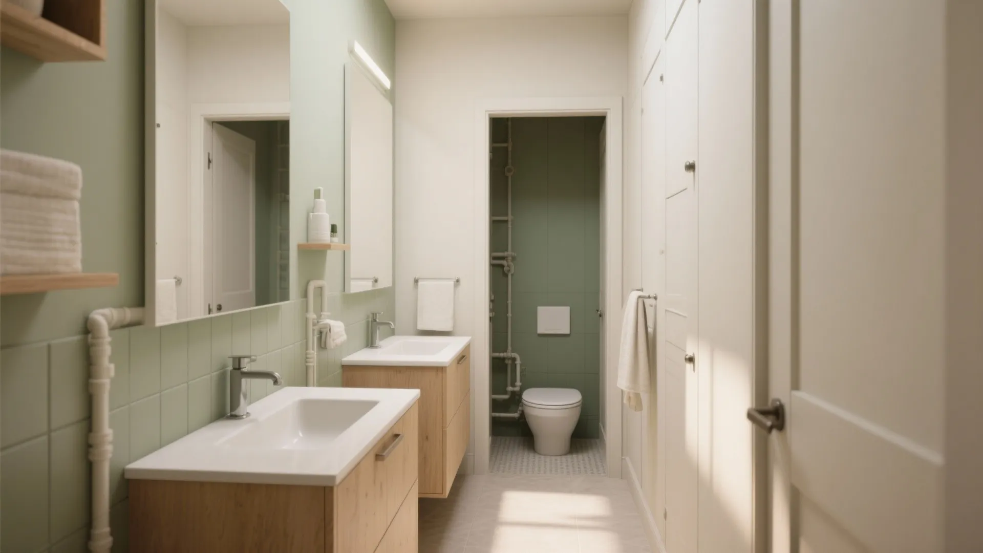 2. Stagger the vanities to save flow