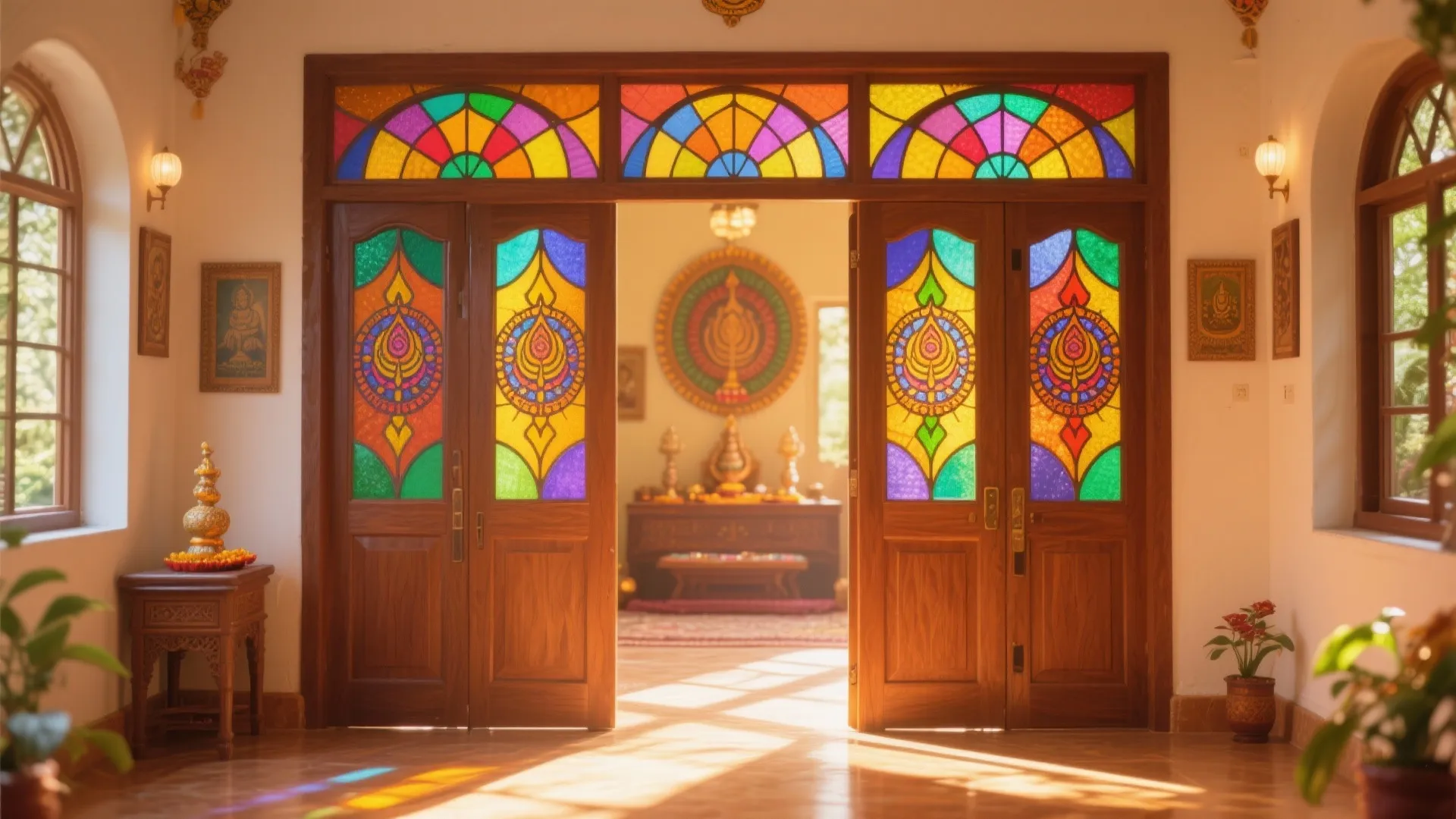 Double Doors with Stained Glass Inserts