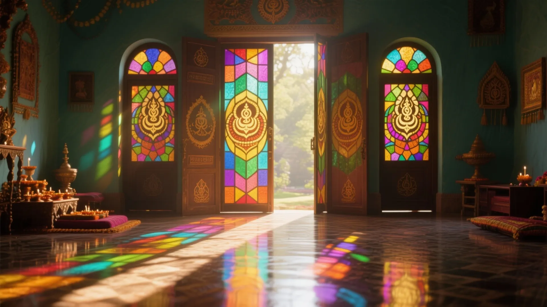 Stained Glass with Spiritual Symbols