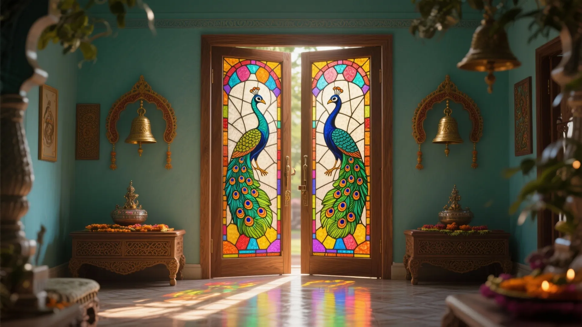 Double Doors with Stained Glass Inserts