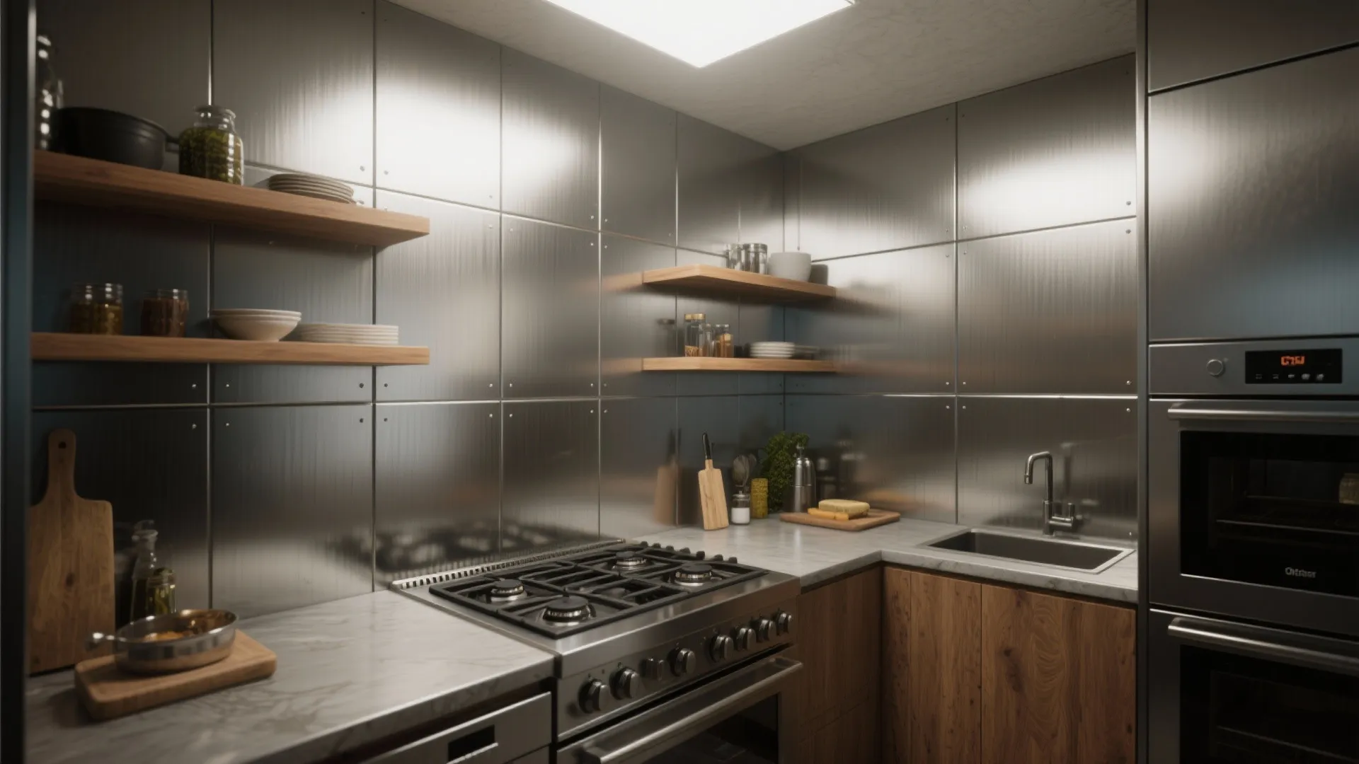 3. Stainless or Metal Panels for a Sleek, Durable Backdrop