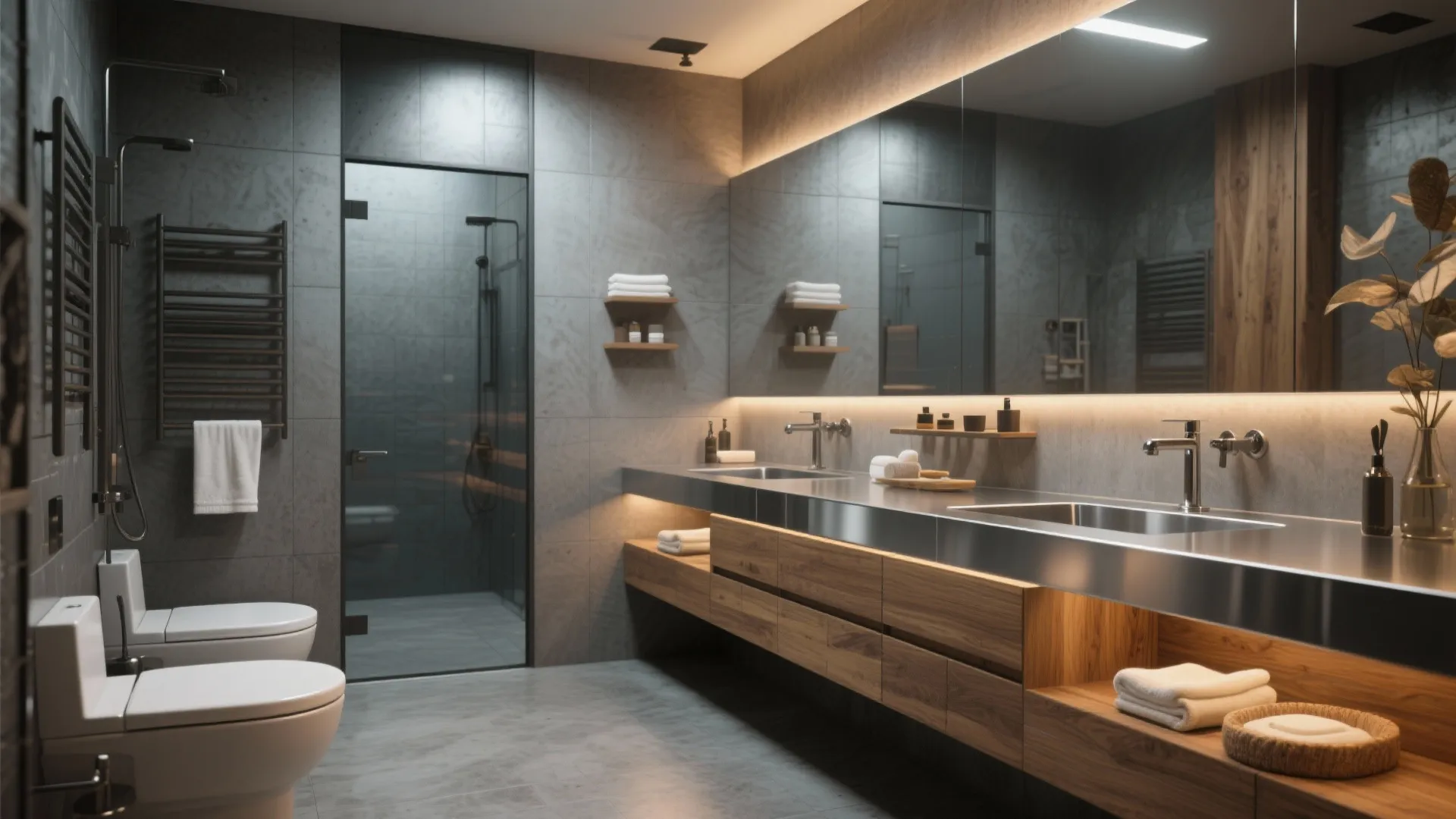 7. Stainless Steel for a Spa-Industrial Feel
