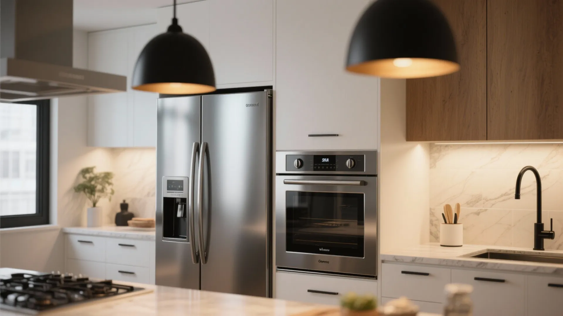 4. Mix finishes carefully: black handles with stainless appliances