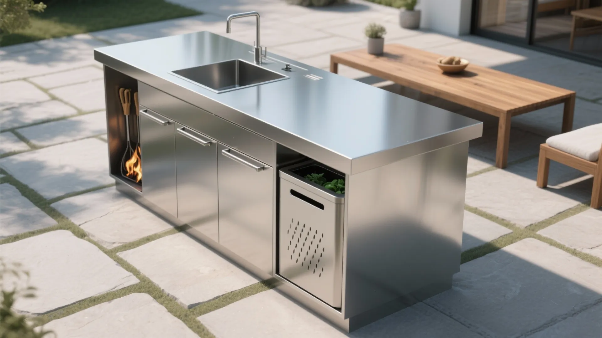 1. Minimal Stainless Islands with Integrated Storage
