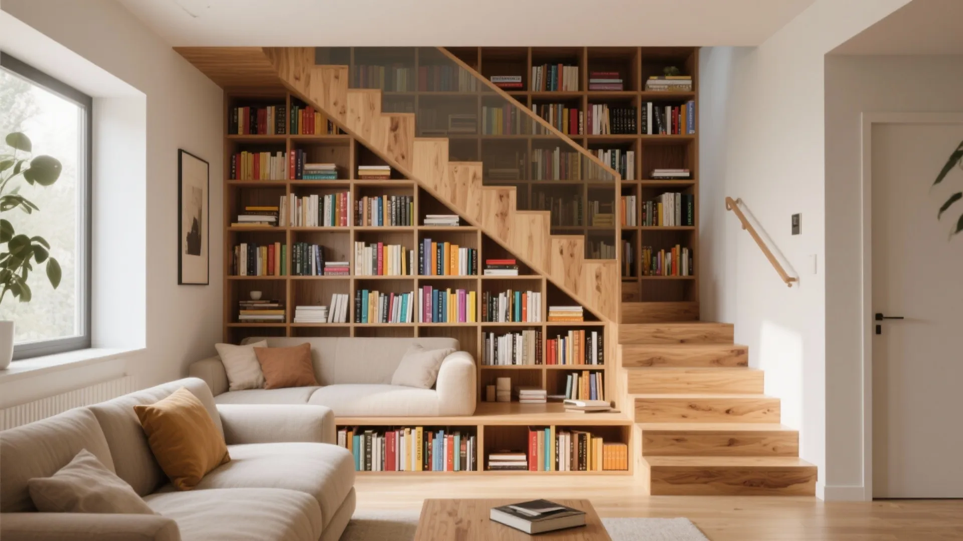 3. Stairs with Built-in Bookshelves