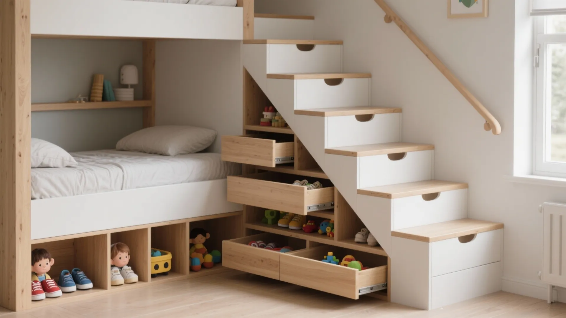 1. Staircase Bunks with Integrated Storage