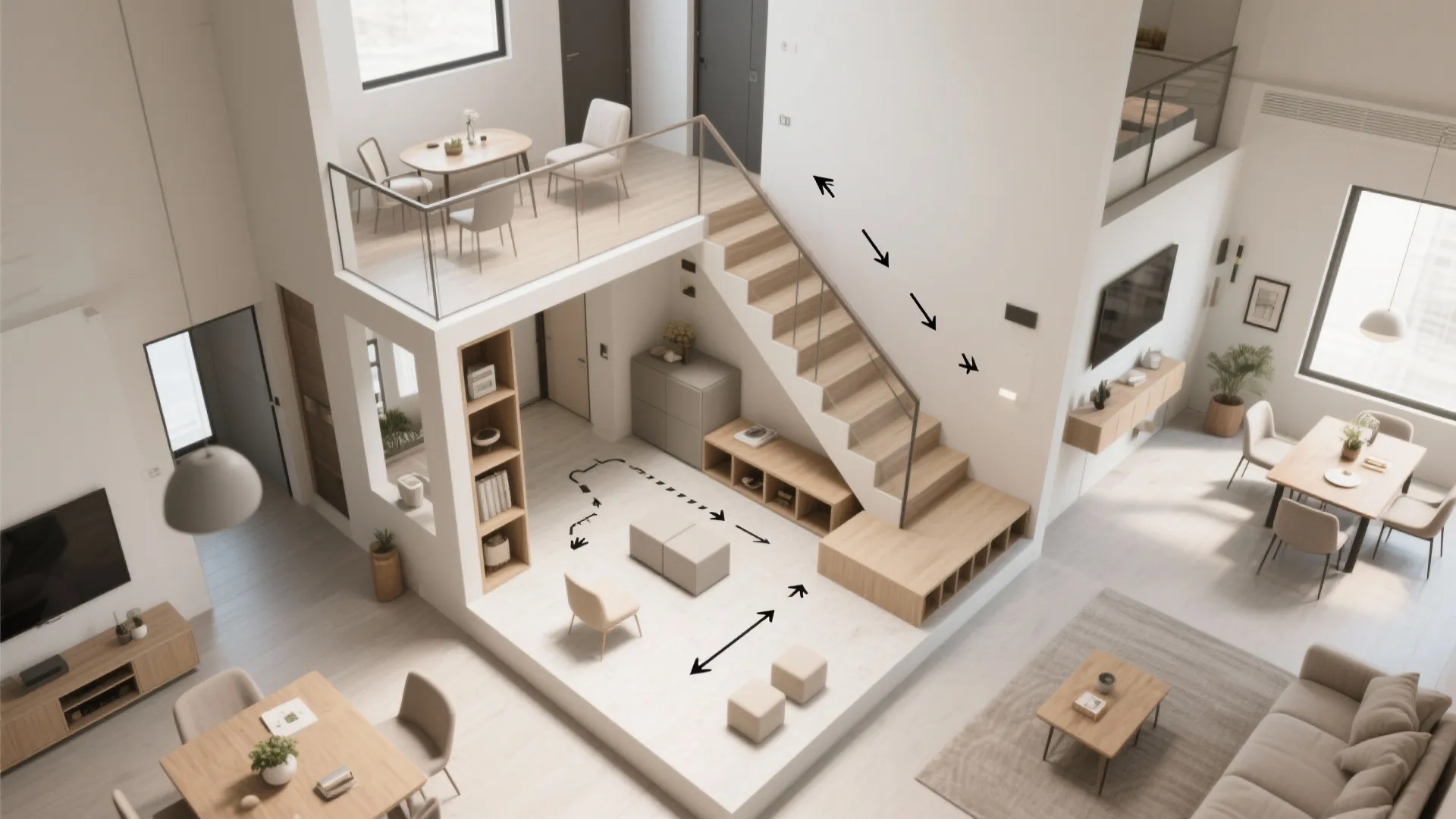Smart staircase: storage, seating, and flow