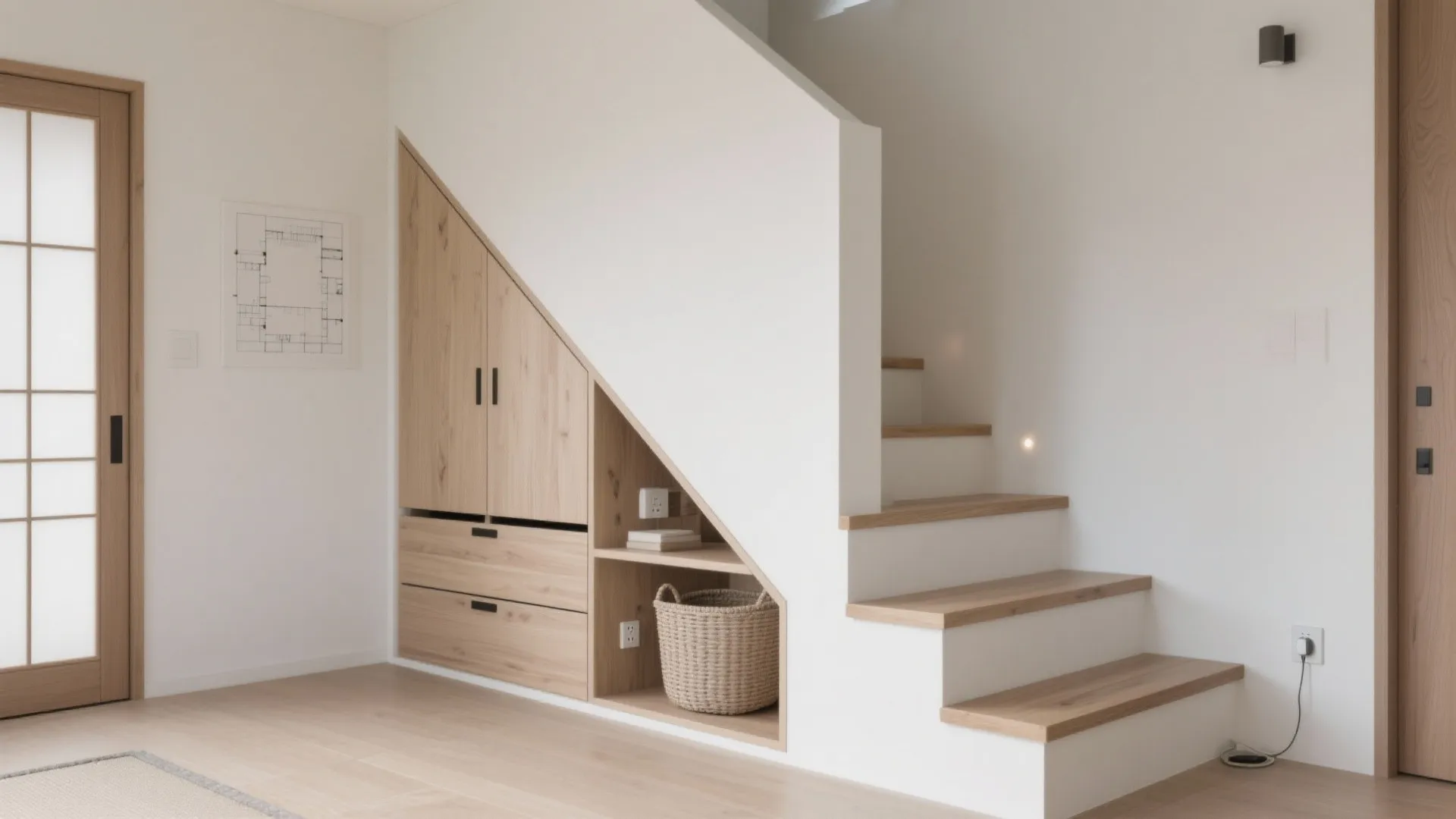 Tips 3: 階段踊り場を“隠れ収納”にして床面を解放（收纳技巧・東京・京都）