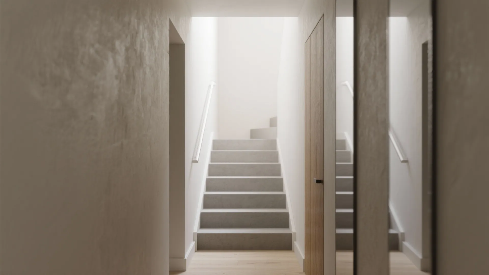 Mirrors and Material Contrast to Open the Stair