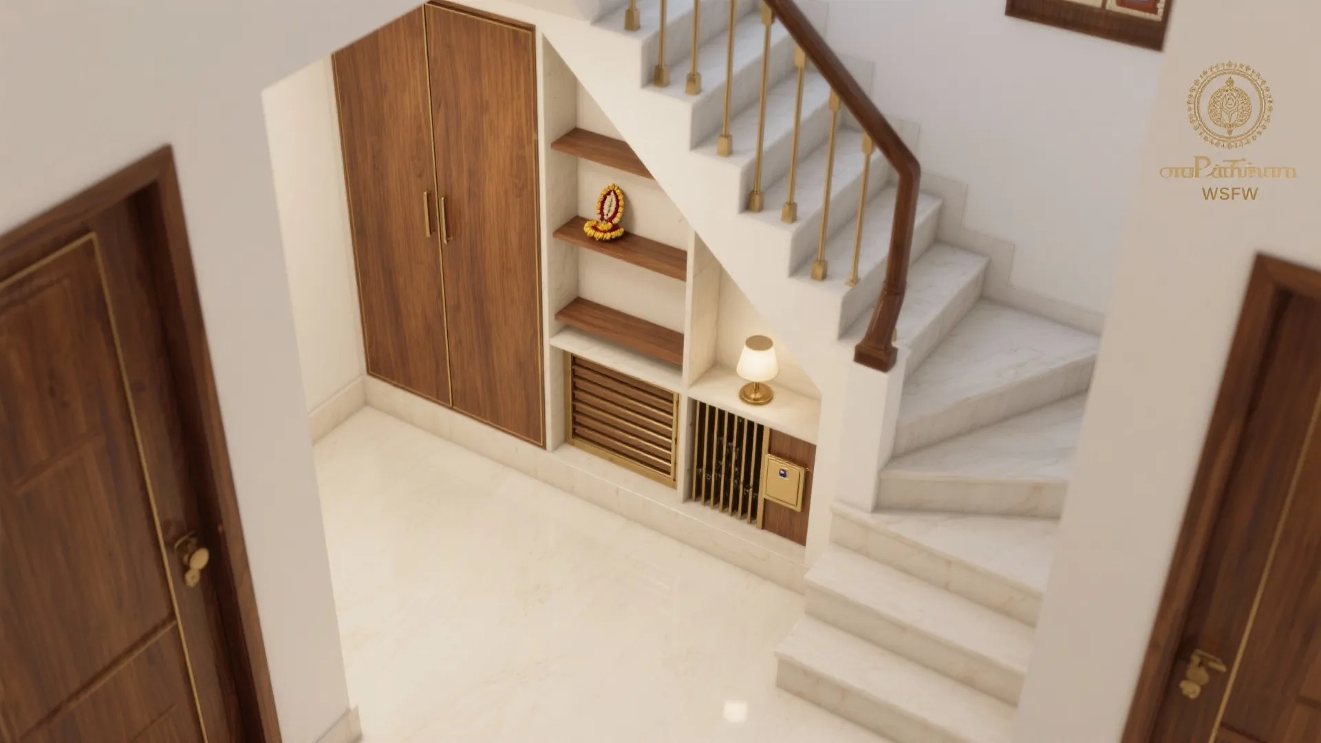 Under-Stair Pooja Niche with Sliding Shutters