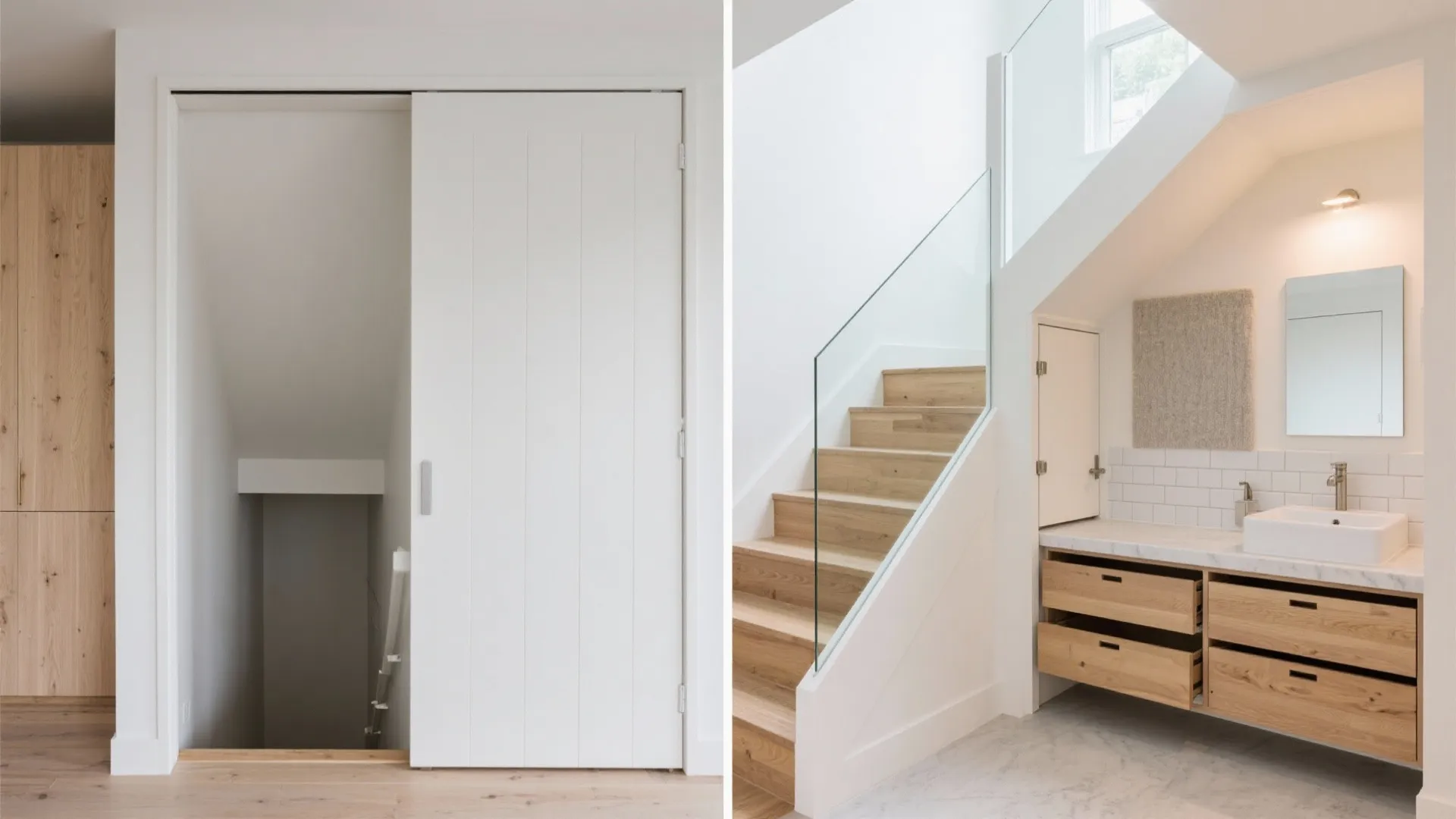 Staircase Storage + Powder Room Combo