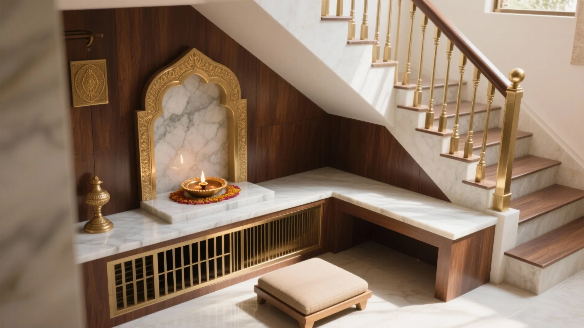 5) Under-Stair or Window-Bay Shrine with Soft Daylight