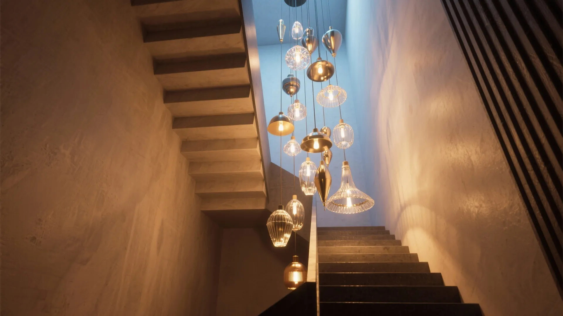 Statement Lighting over Stairs