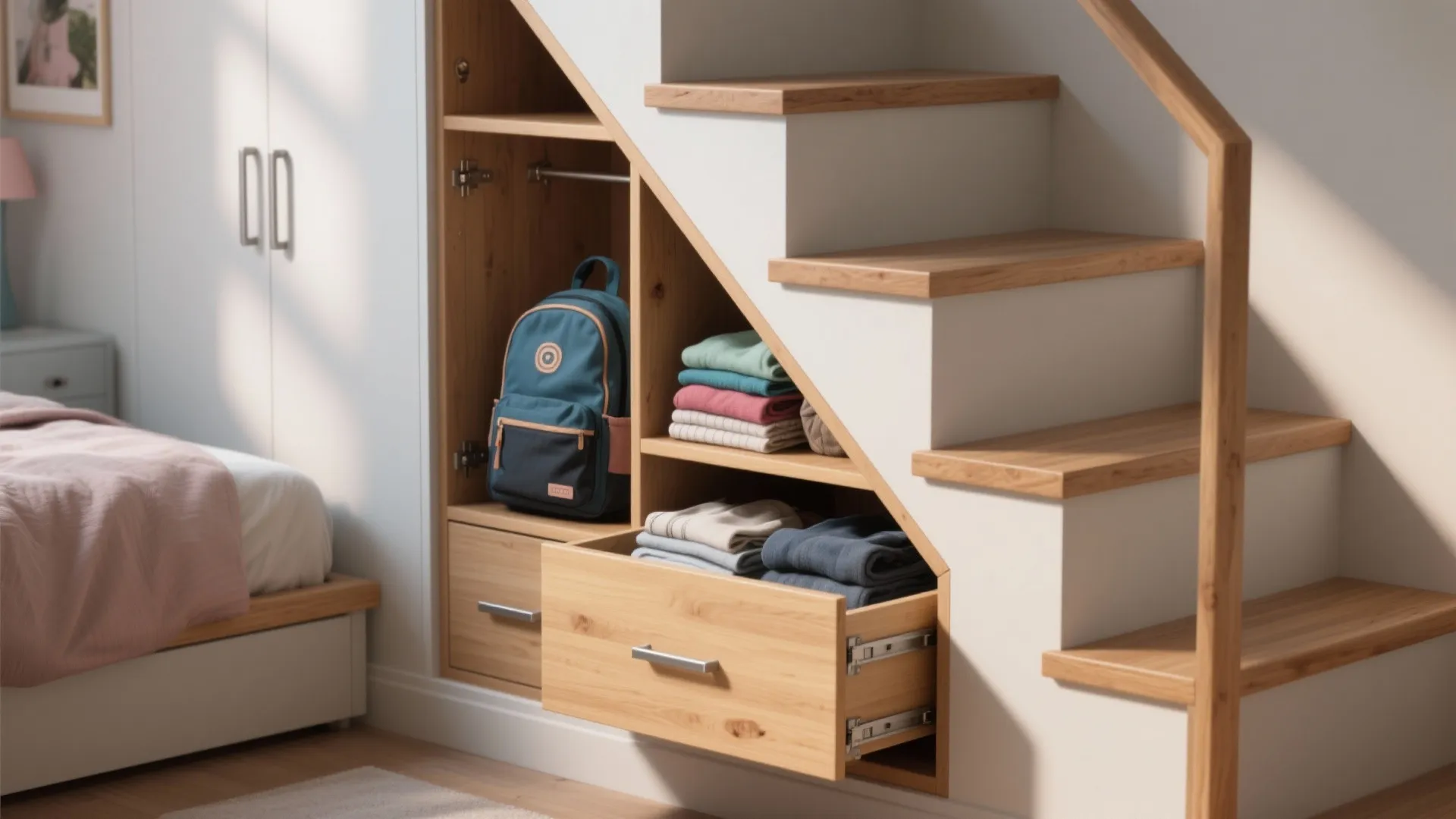 2. Staircase Storage and Built-in Drawers