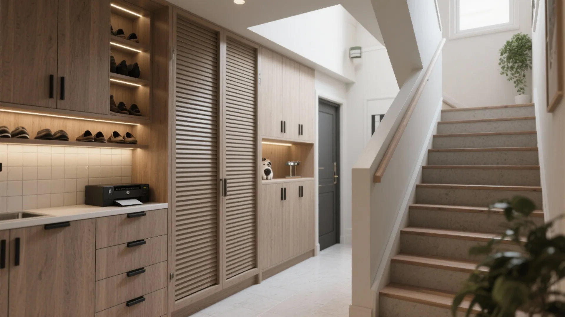 Staircase wall as a storage-and-style powerhouse