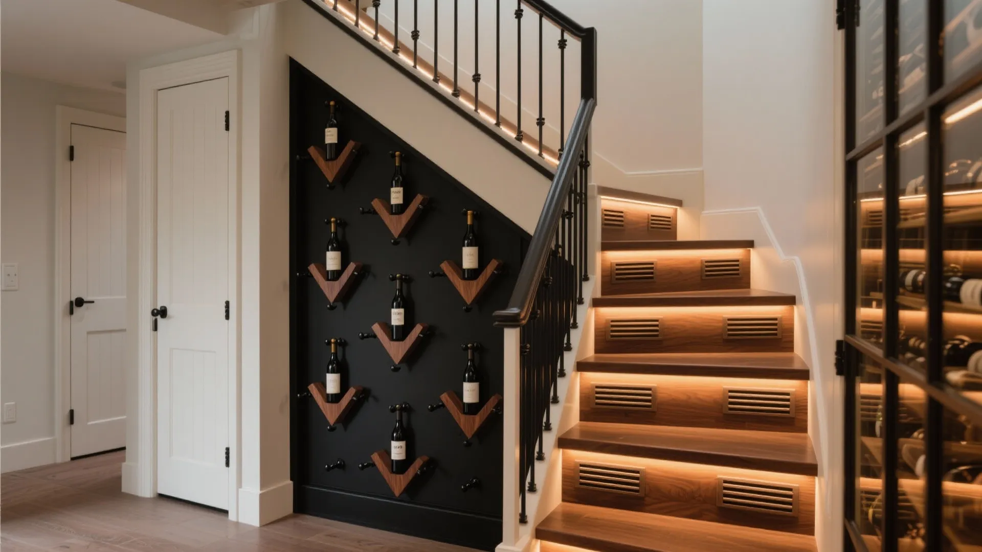 Under‑Stairs Wine Room with Custom Racks
