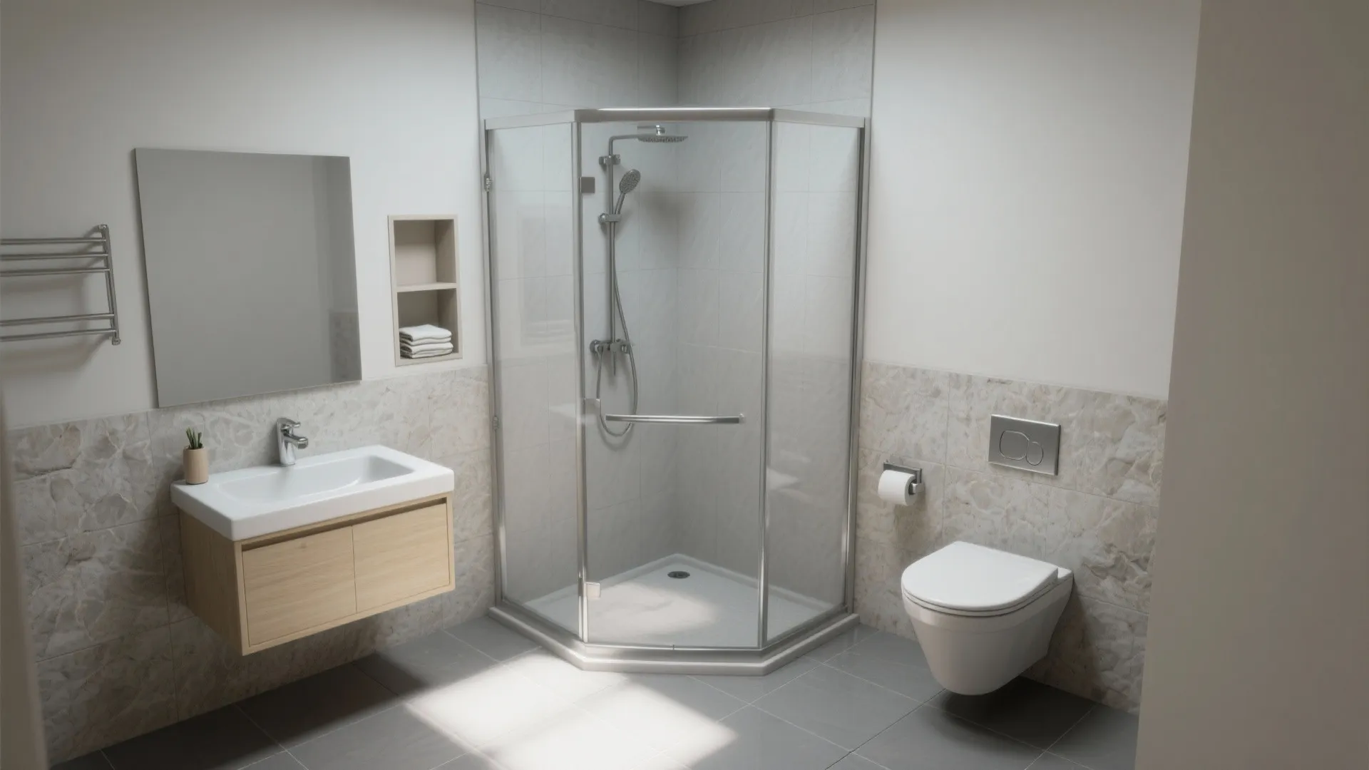 1. Standard 3/4 bathroom footprint (5' x 7' layout)