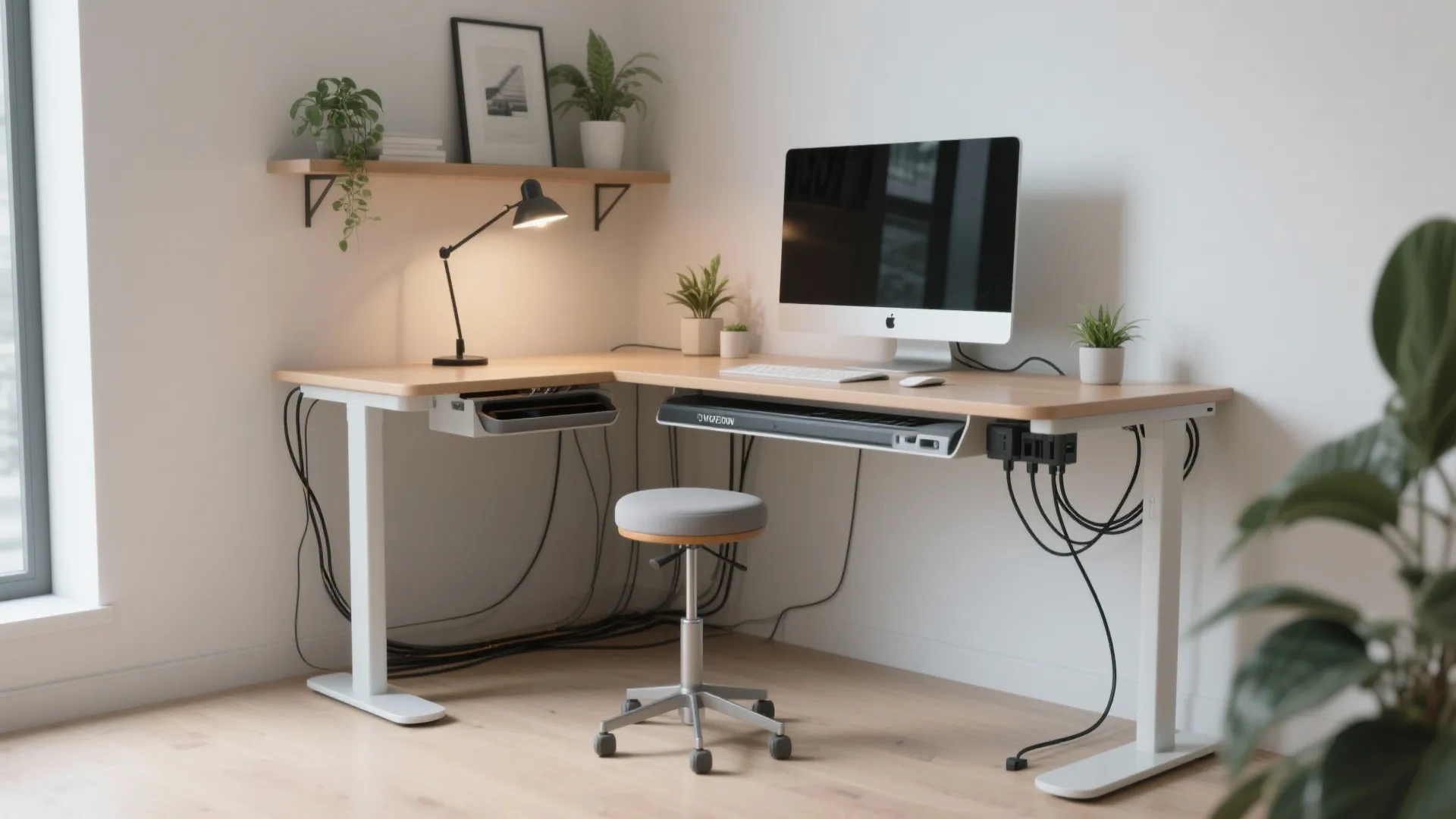 4. Corner standing desk + cable management