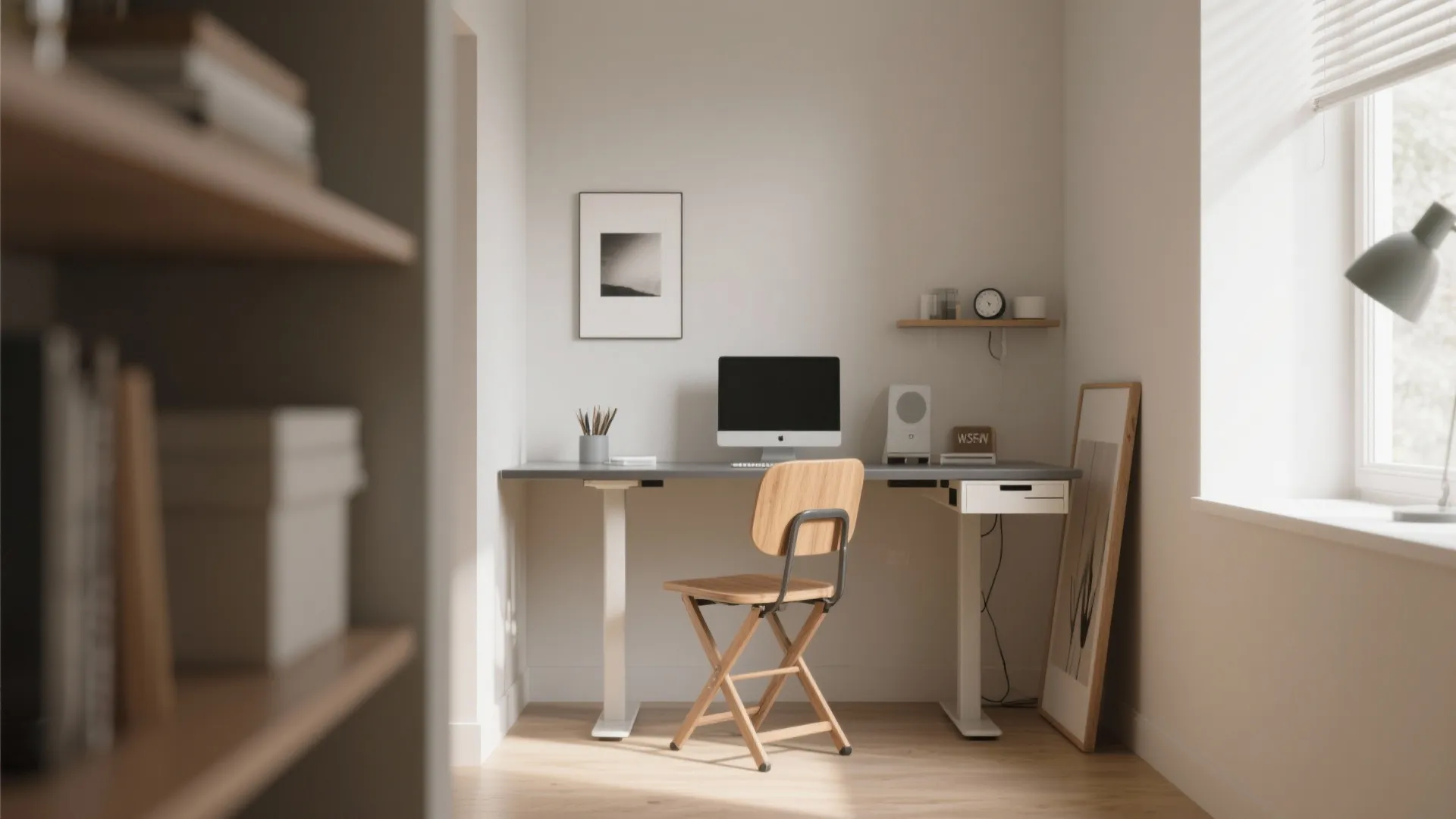 8. Standing desk with foldable chair