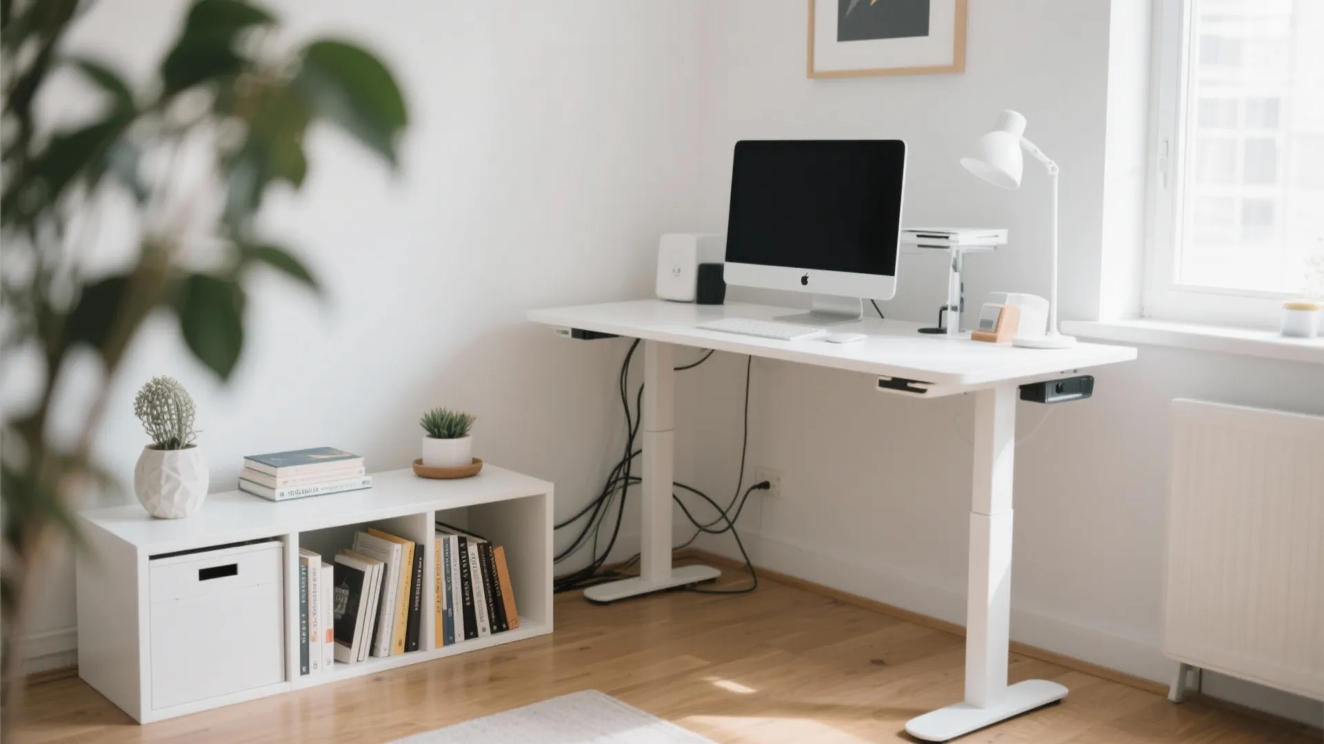 5. Standing Desk with Storage Cubes
