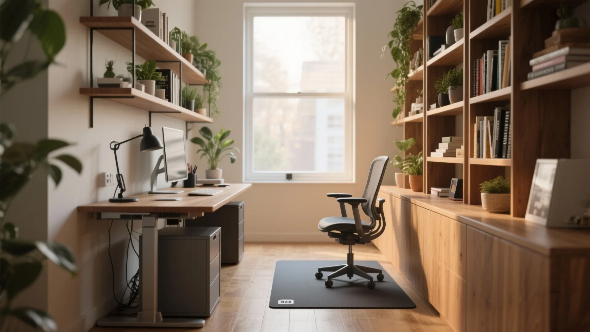 4. Standing desk with built-in shelving